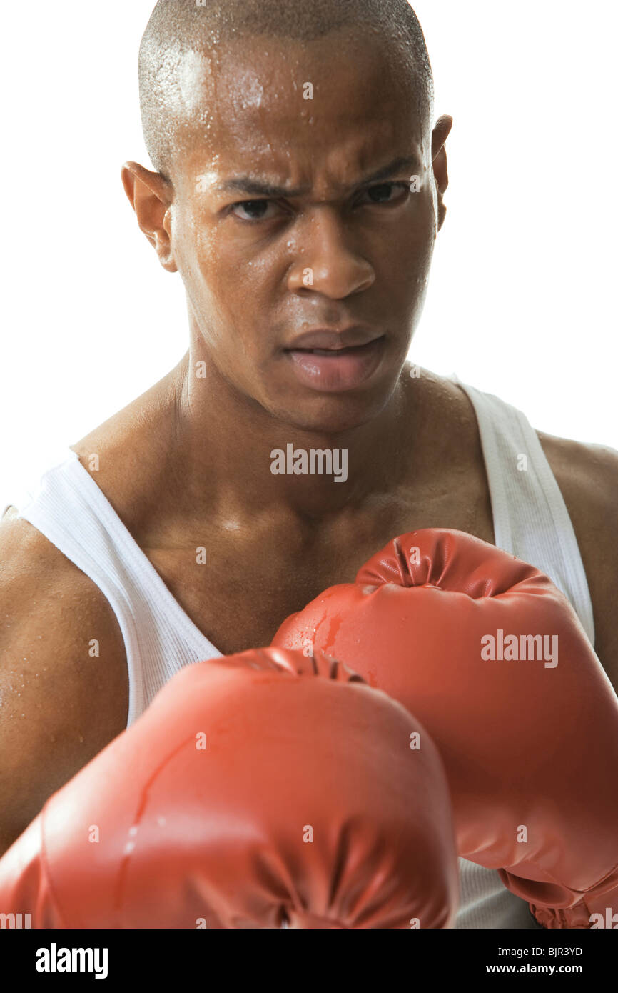 Man wearing boxing gloves Stock Photo Alamy
