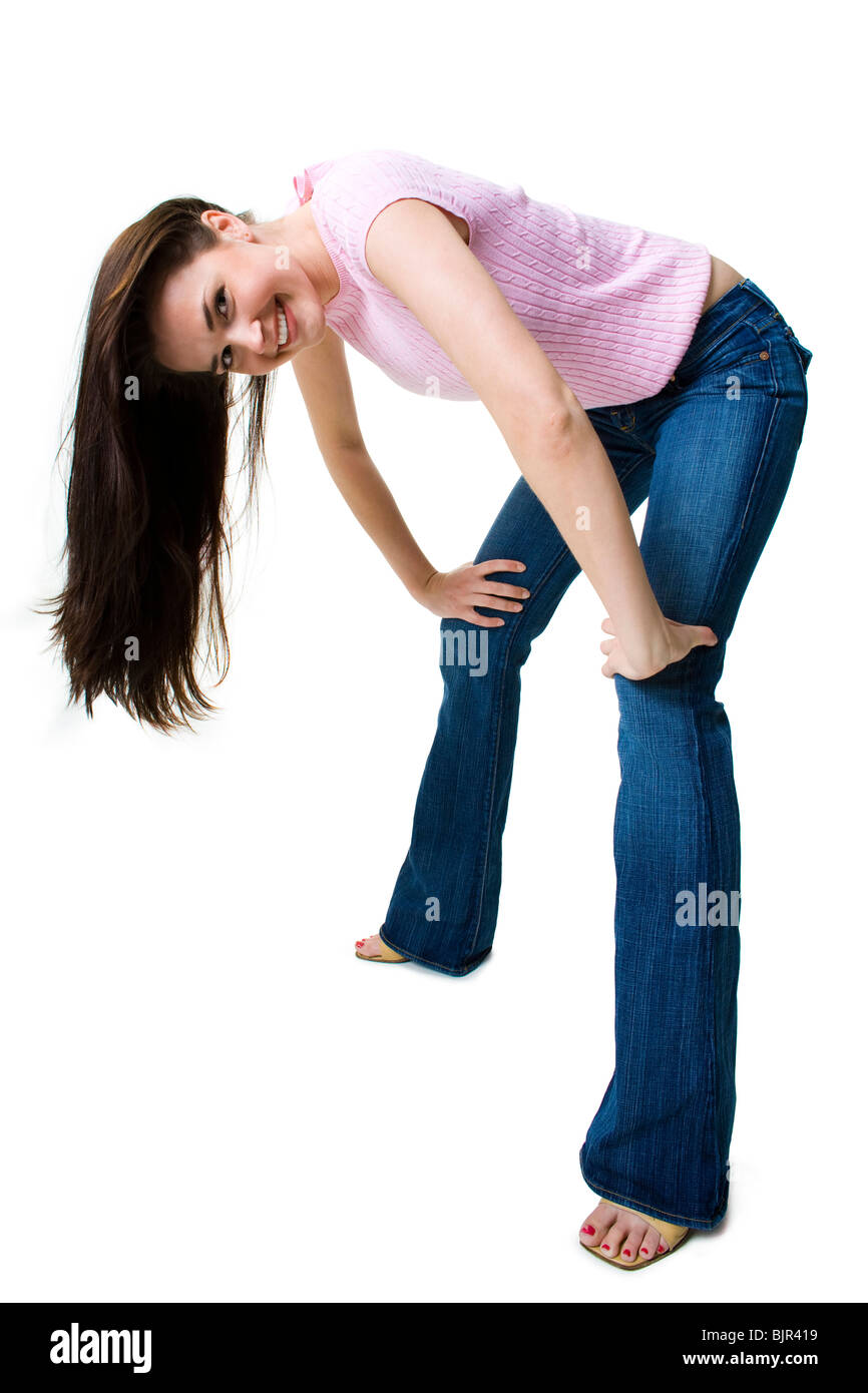 Teenage girl bending over Stock Photo