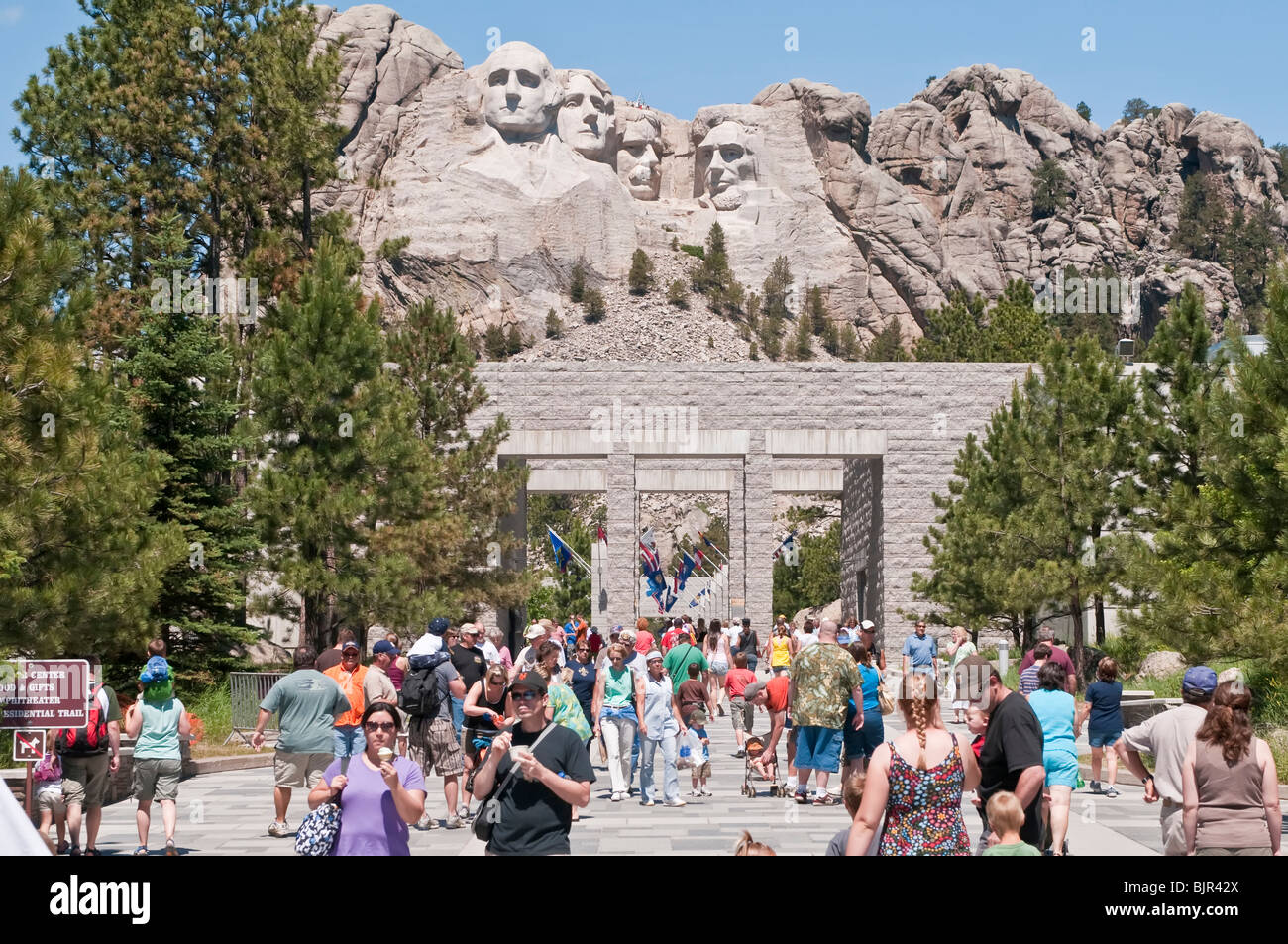 Tourists walking in Borglum Court, Mount Rushmore National Memorial, South Dakota, USA Stock Photo