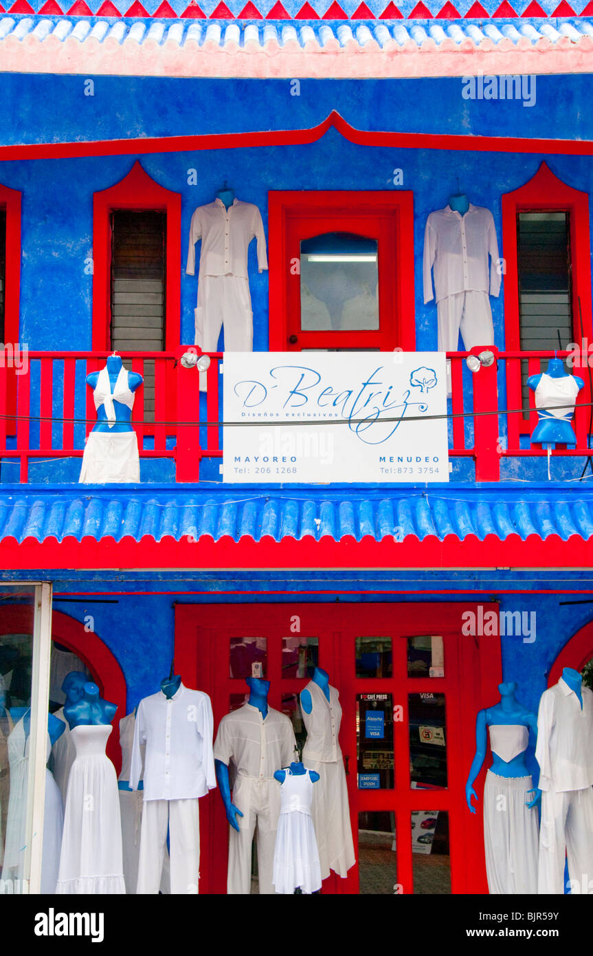Playa del Carmen, Mexico, Brightly colored red, blue and white clothing