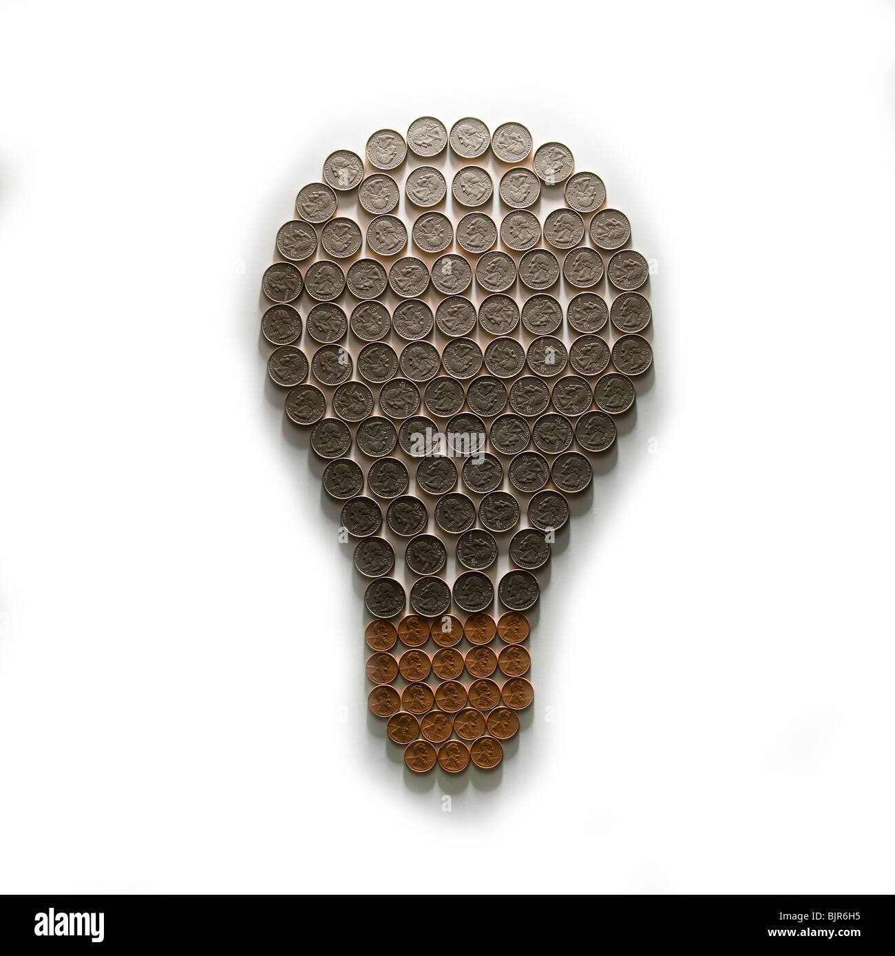 light bulb made out of dimes and pennies Stock Photo
