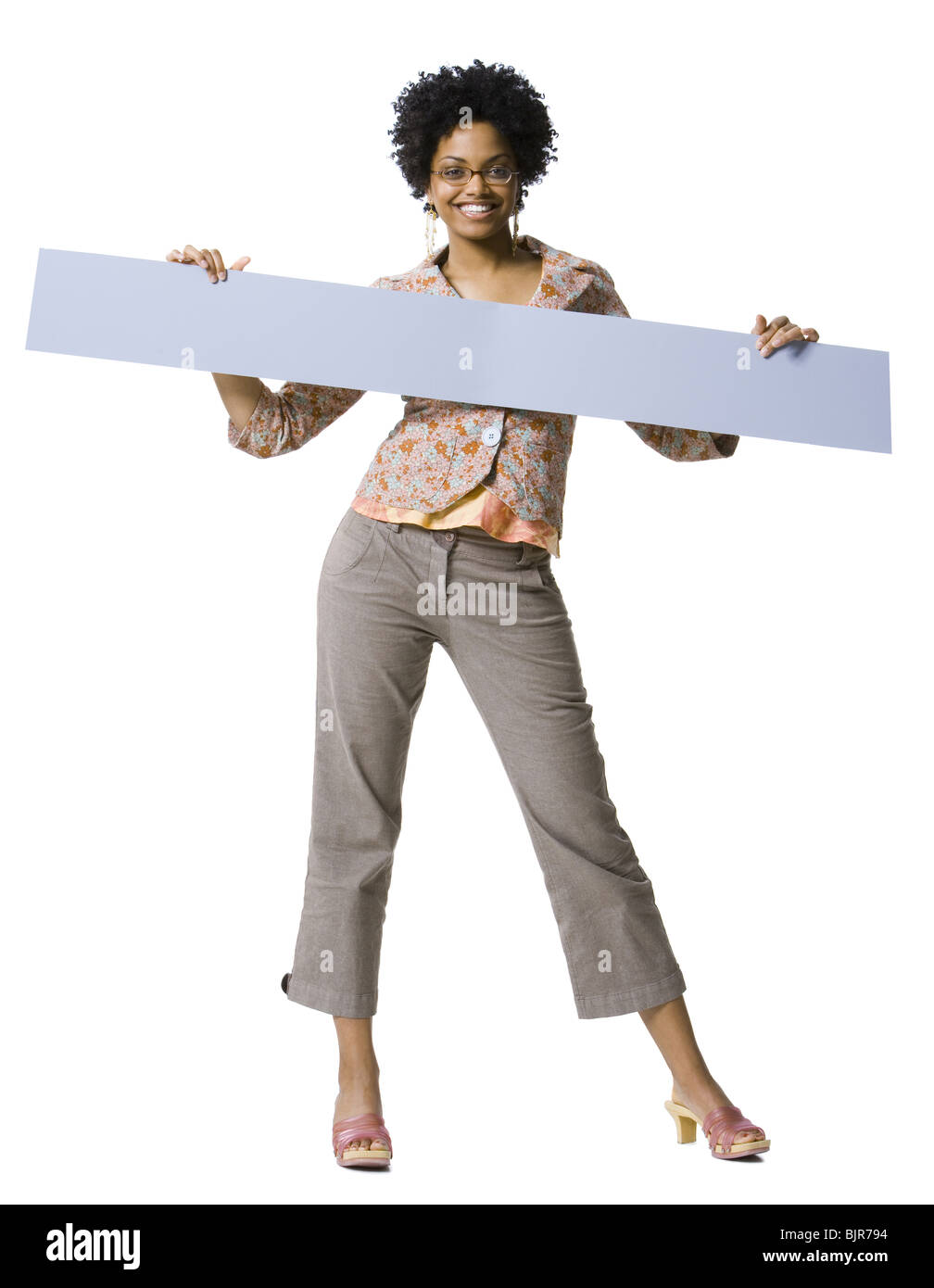 Woman holding blank sign Stock Photo Alamy