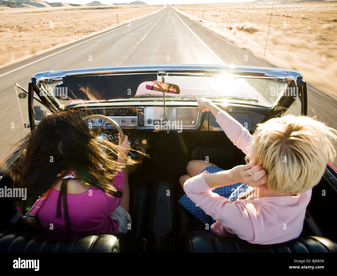 Women on a road trip Stock Photo