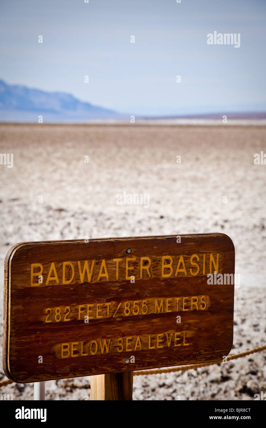 Sign at badwater basin the lowest point on earth in death valley