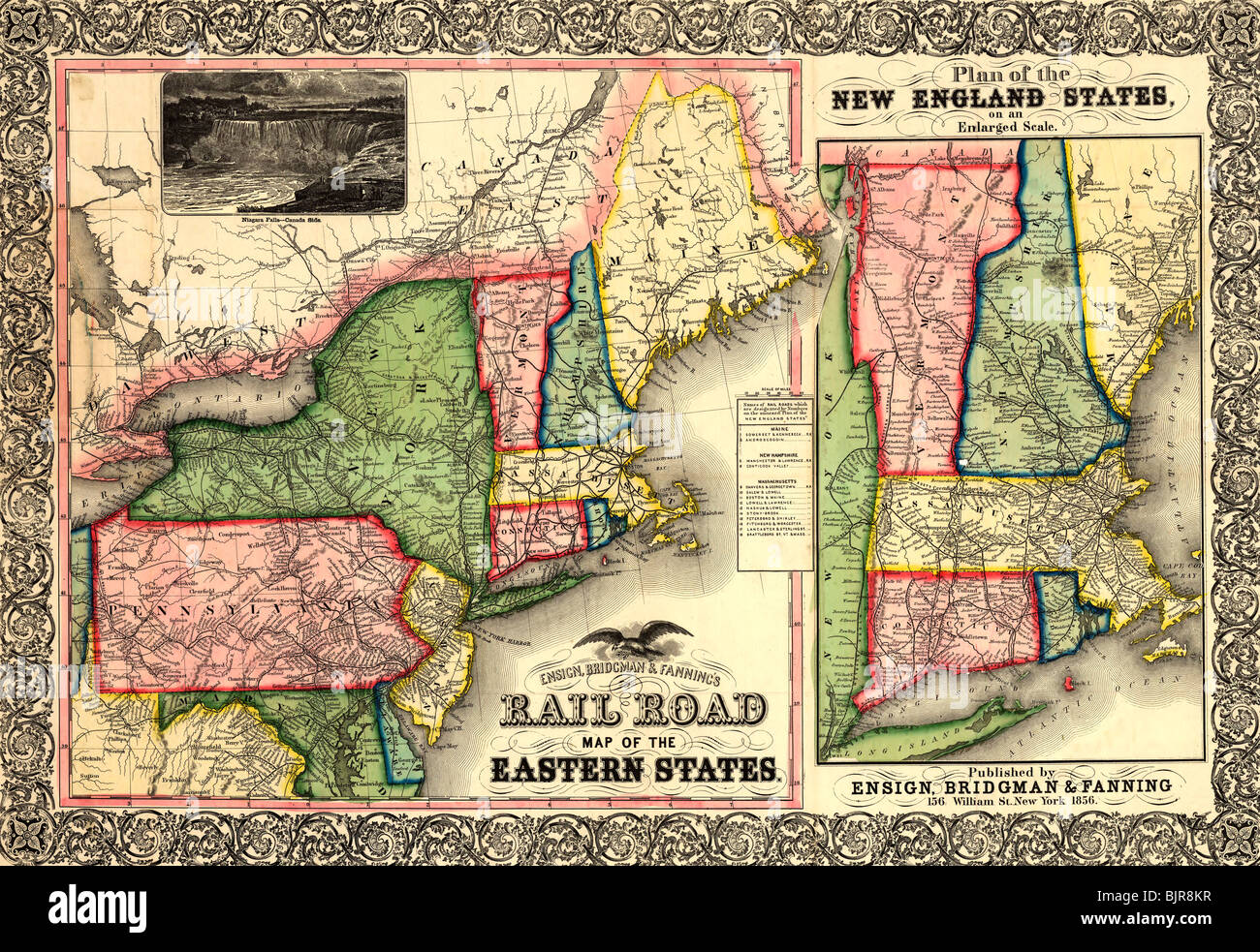 United states map 1800s hi res - Ensign Bridgman Fannings Rail Road Map Of The Eastern States 1856 BJR8KR 
