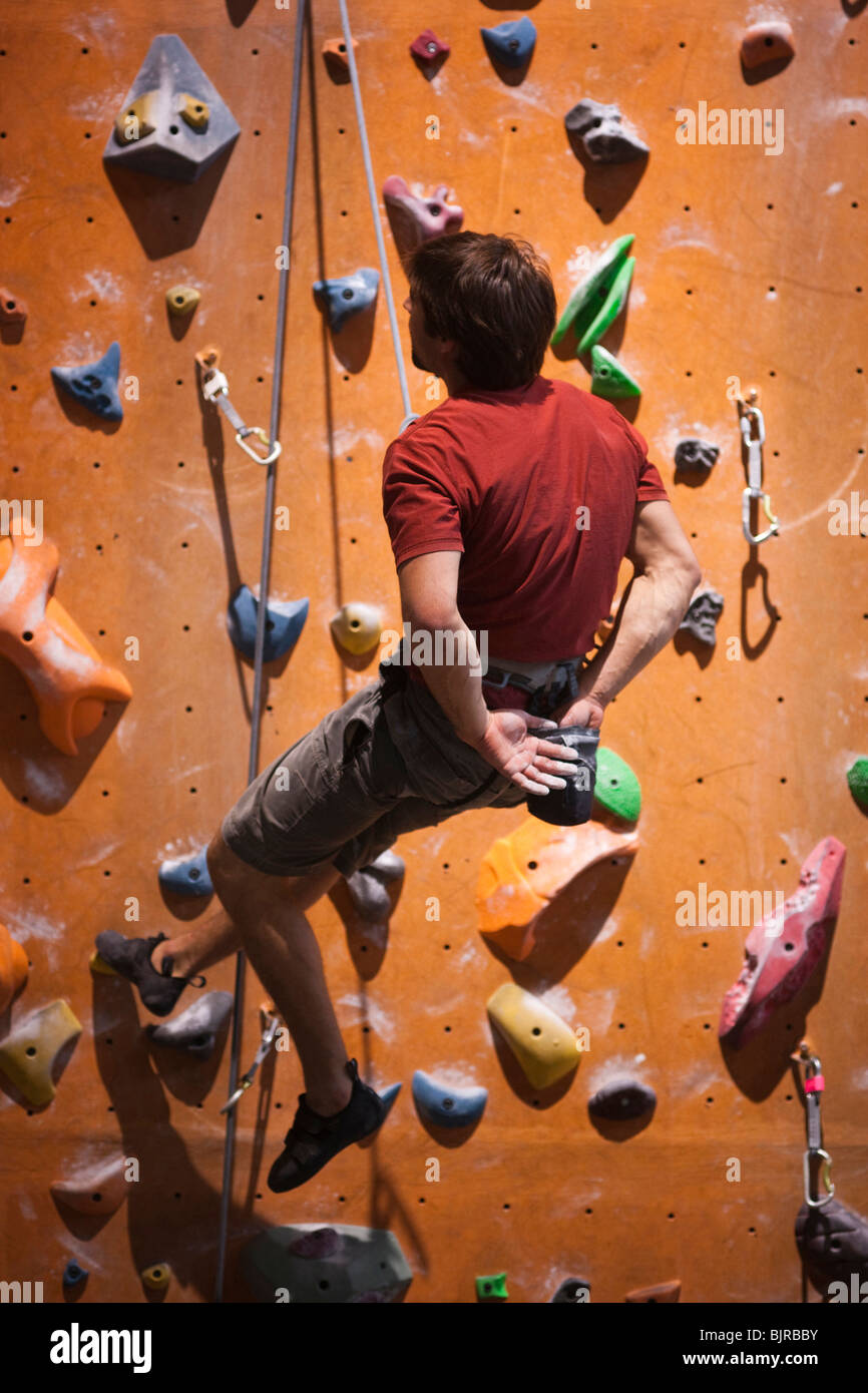 USA, Utah, Sandy, man on indoor climbing wall Stock Photo Alamy