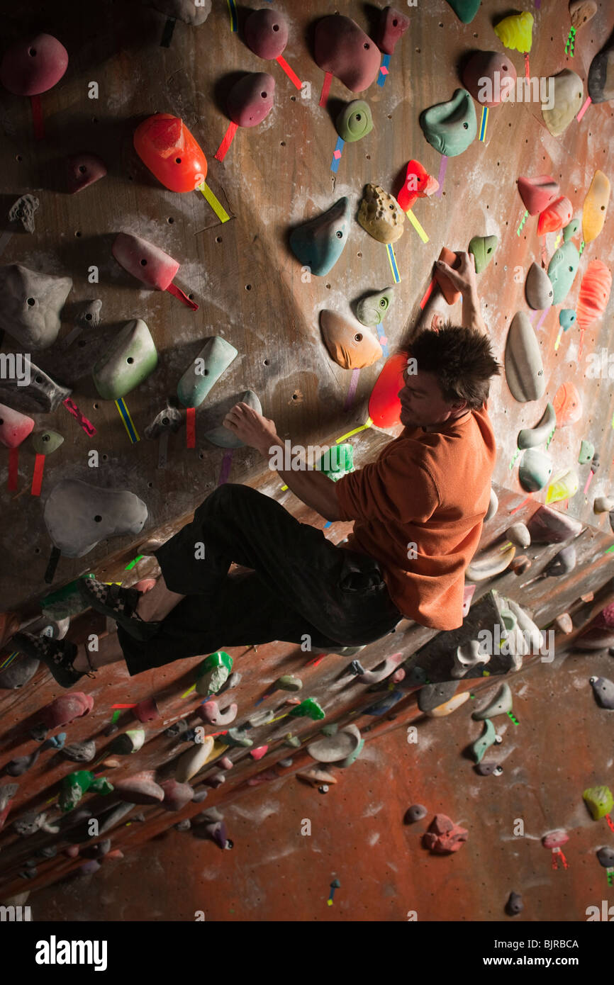 USA, Utah, Sandy, man on indoor climbing wall Stock Photo Alamy