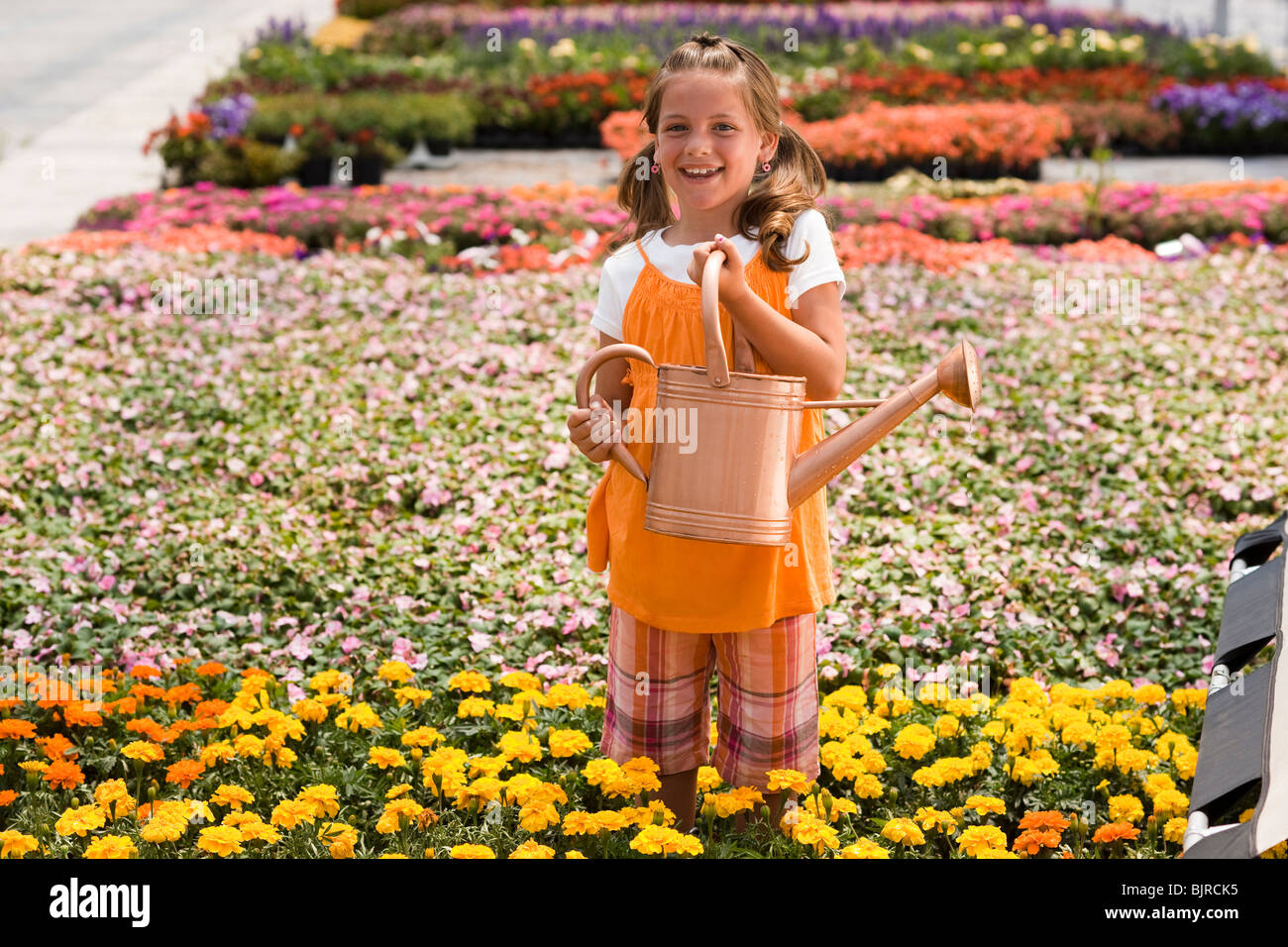 USA, Utah, Salem, portrait of girl (89) in flower field Stock Photo
