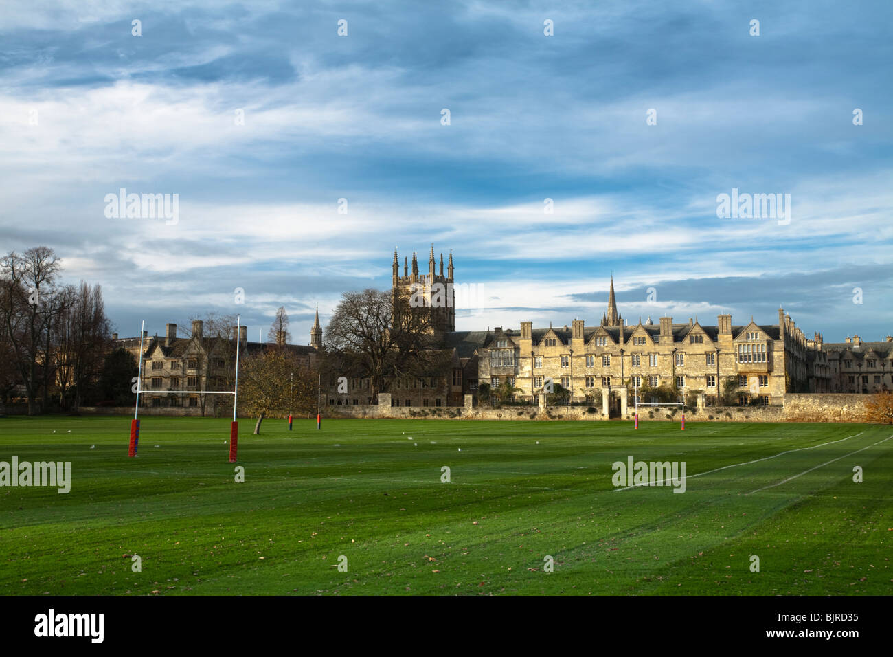 Merton College and playing fields from Waterperry Gardens at sunset, Oxford, Uk Stock Photo