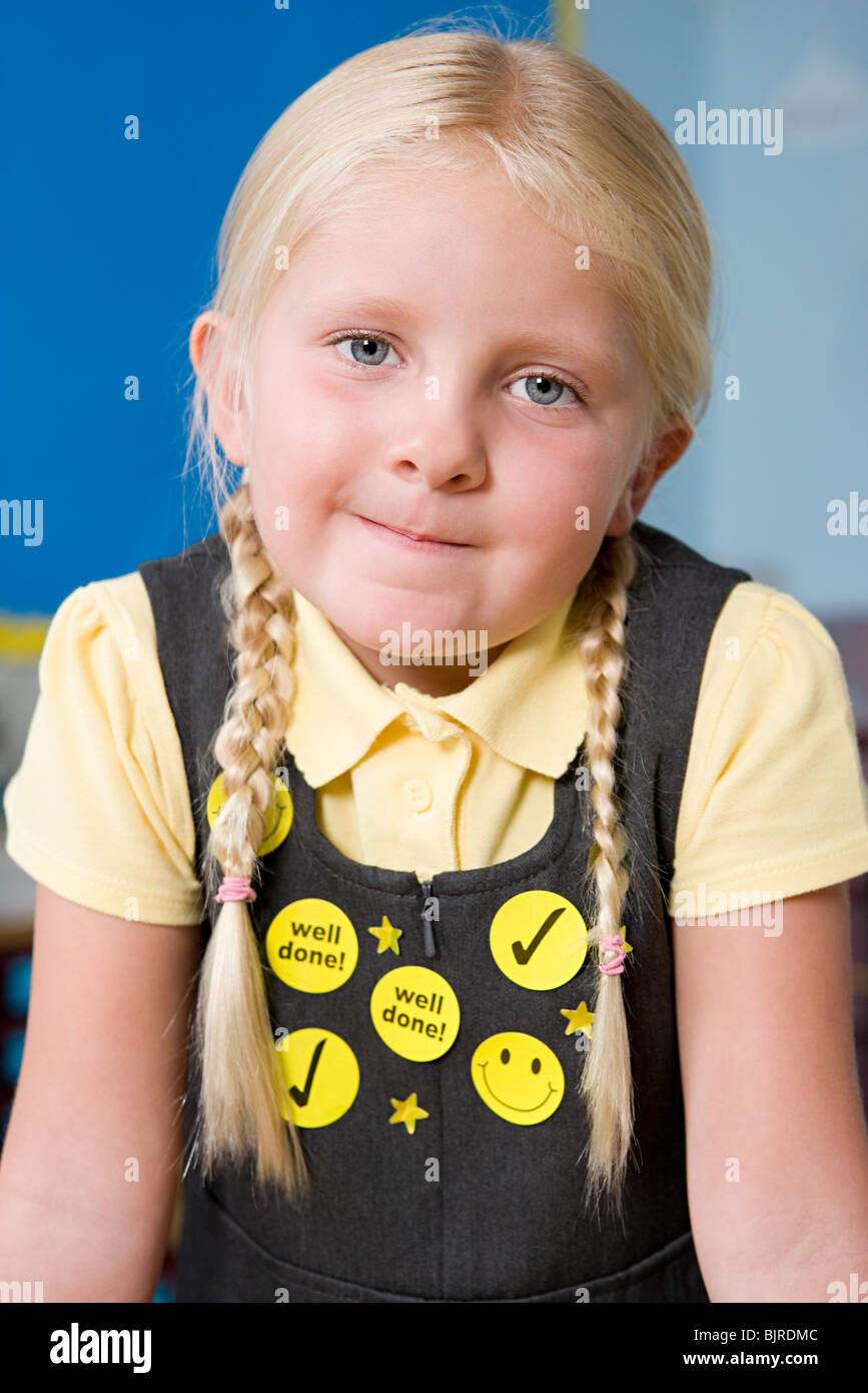 Girl wearing stickers Stock Photo Alamy