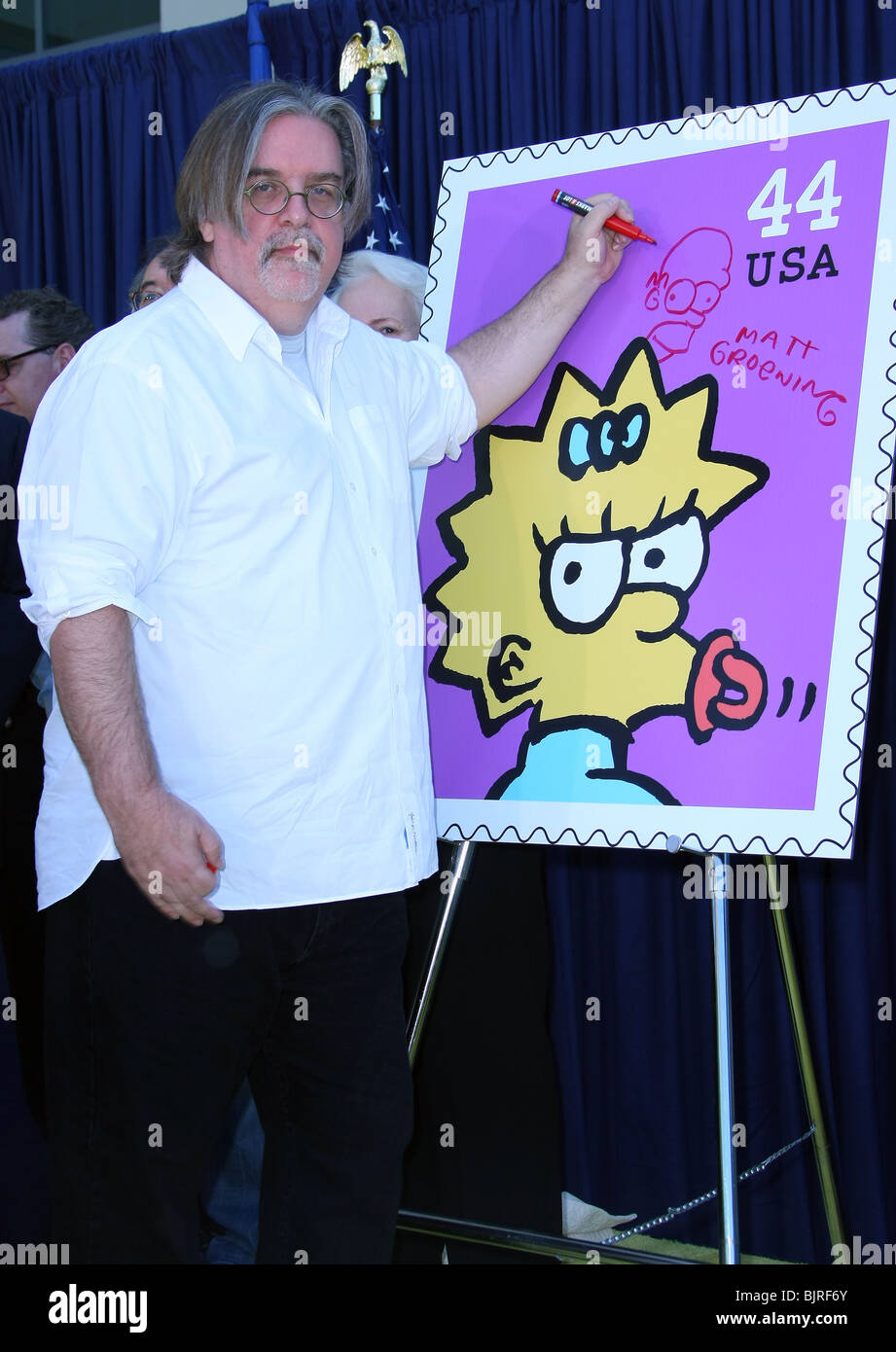 MATT GROENING FIRST DAY ISSUE OF THE SIMPSONS STAMPS US POSTAL SERVICE CENTURY CITY LOS ANGELES CA USA 07 May 2009 Stock Photo