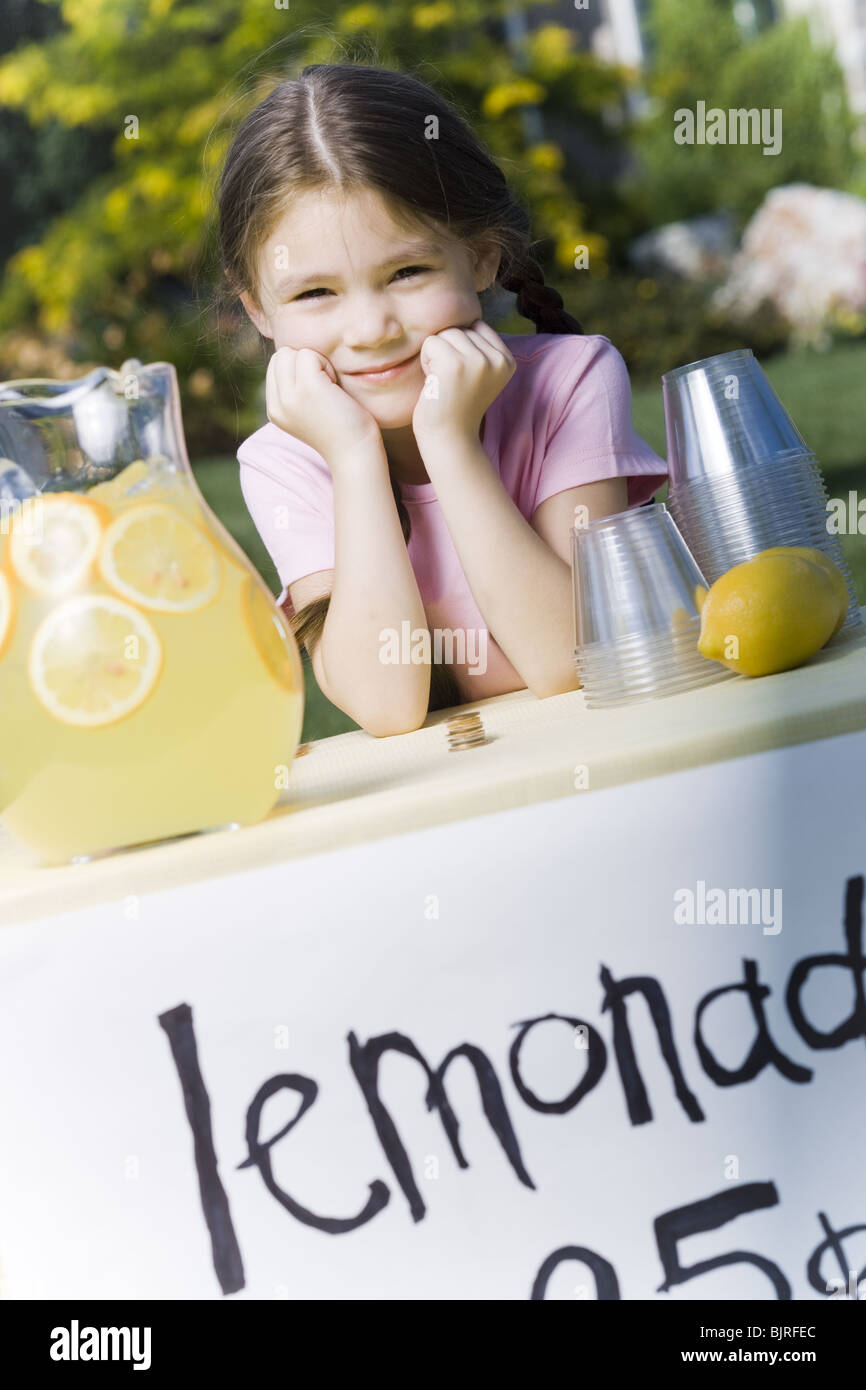 Girl selling lemonade Stock Photo Alamy