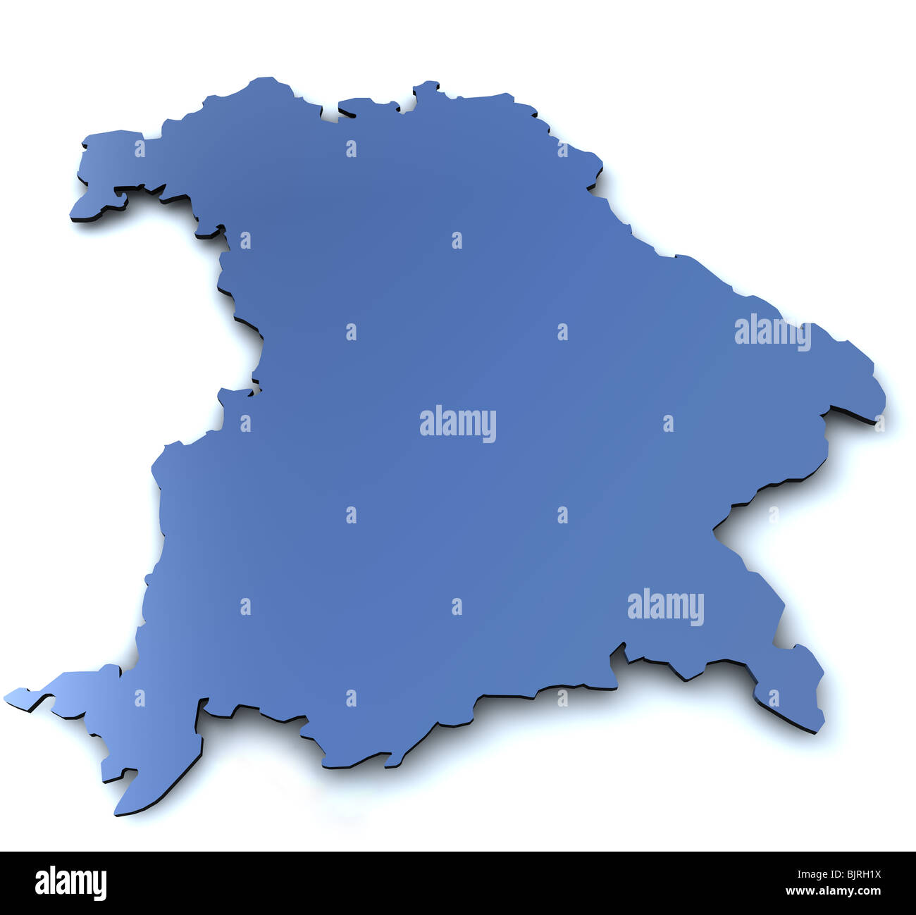 Map of the german state of Bavaria rendered in 3d with slight shadow Stock Photo