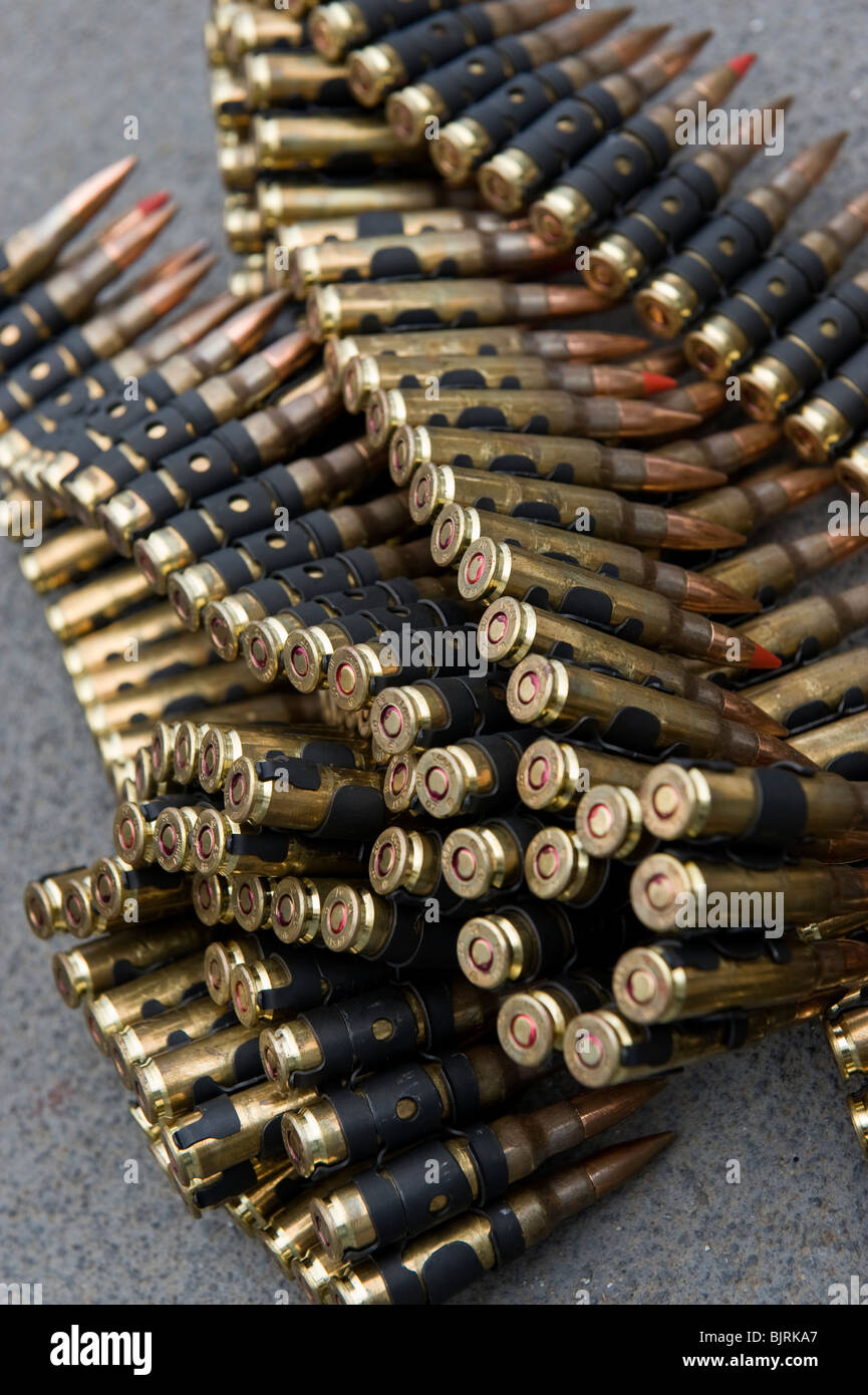 7.62x51mm NATO ammunition cartridge belts for Mk44 Minigun Stock Photo