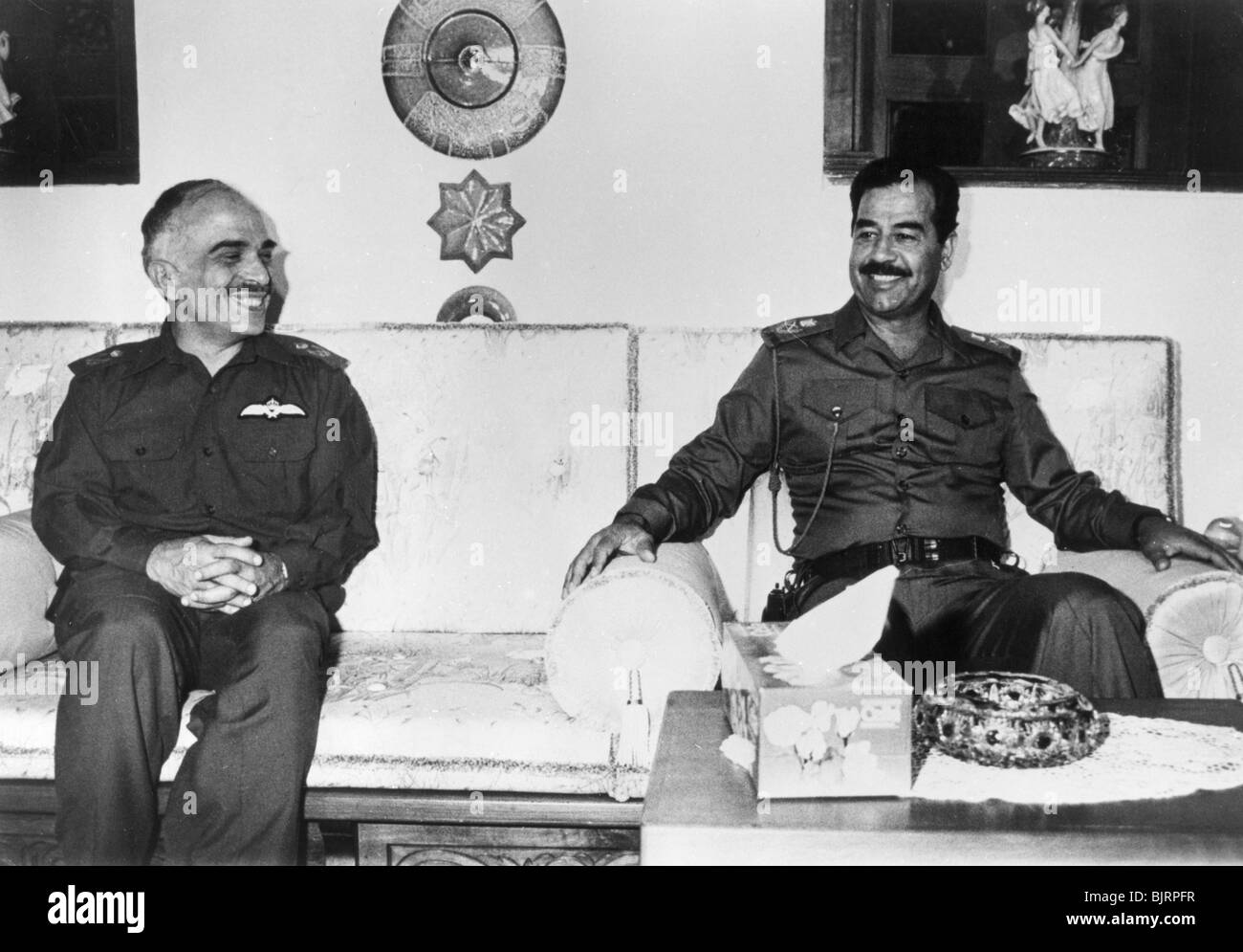 Saddam Hussein and King Hussein of Jordan, Iraq, 1987 Stock Photo ...