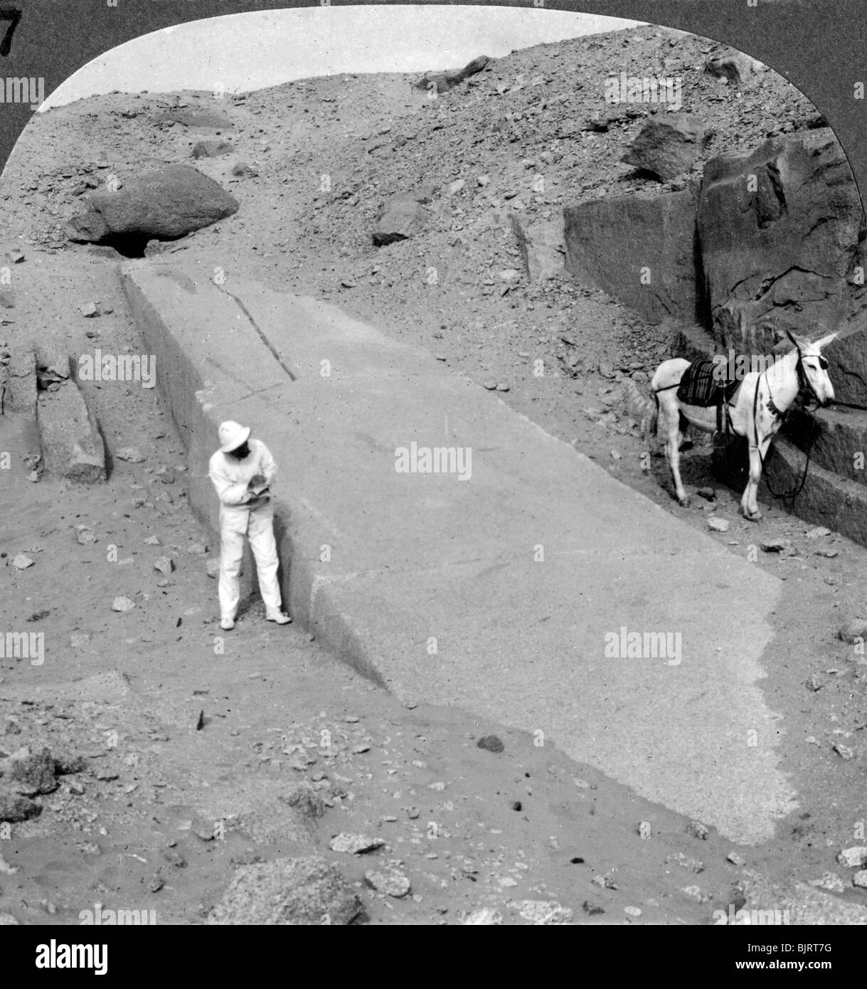 'Ninety-two foot obelisk still lying in the quarry of Assuan (Aswan), Egypt', 1905.Artist: Underwood & Underwood Stock Photo