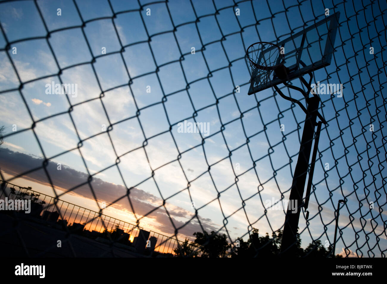 USA, Utah, Salt Lake City, basketball hoop against sky, low angle view Stock Photo