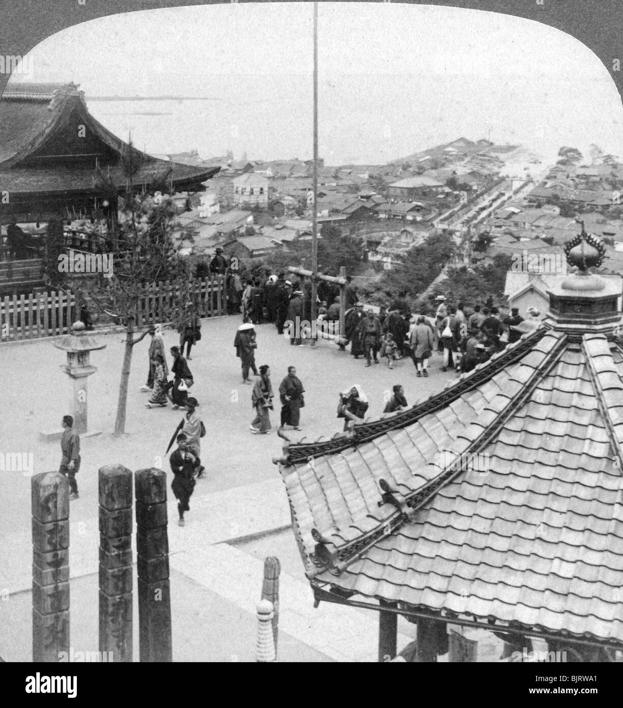 Looking east from Mildera temple over Otsu and lake Biwa, Japan, 1904.Artist: Underwood & Underwood Stock Photo