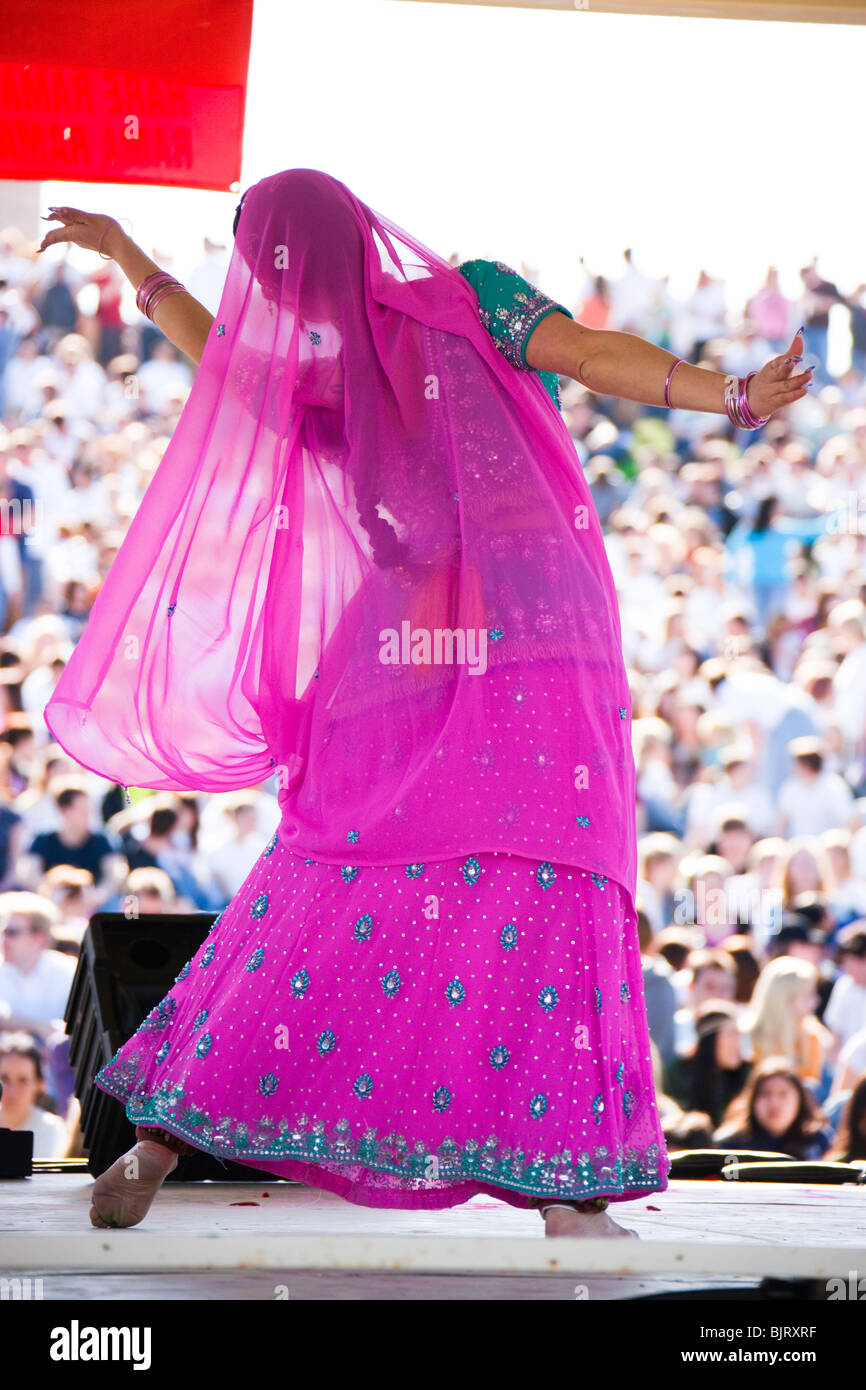 USA, Utah, Spanish Fork, rear view of mid adult dancer in traditional