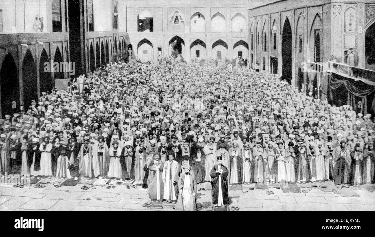 A congregation faces the holy Kaaba in Mecca's mosque, Saudi Arabia, 1922. Artist: Unknown Stock Photo