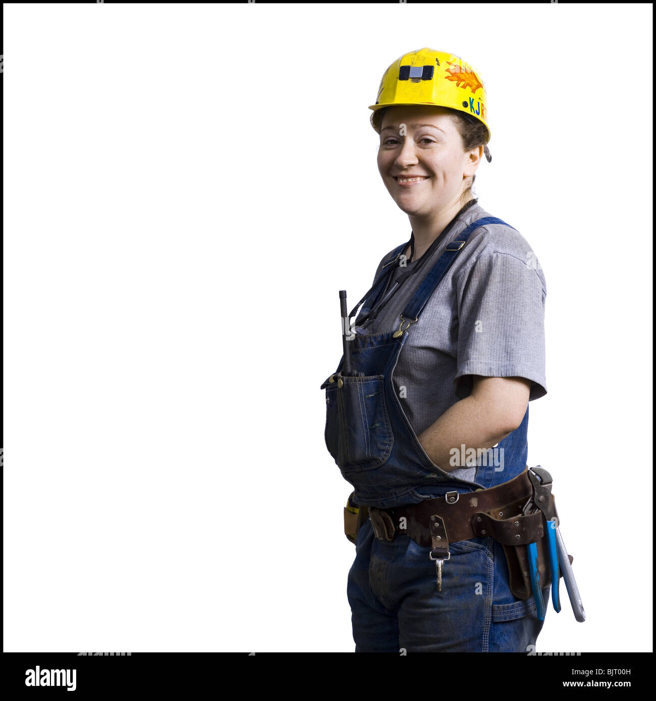 Female construction worker with hardhat Stock Photo