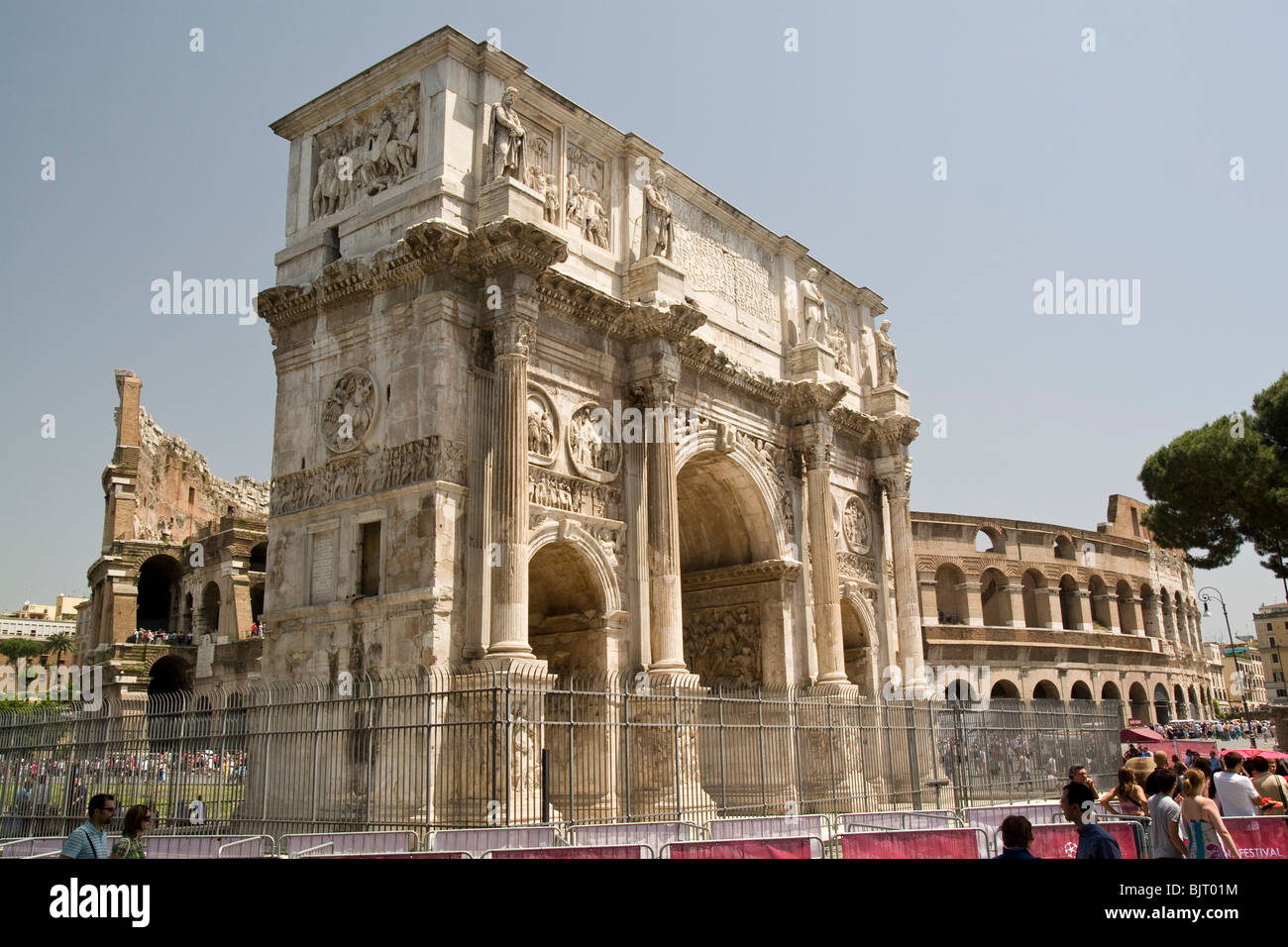 Italy, Rome, Arco di Costantino The Colosseum in the background Stock Photo