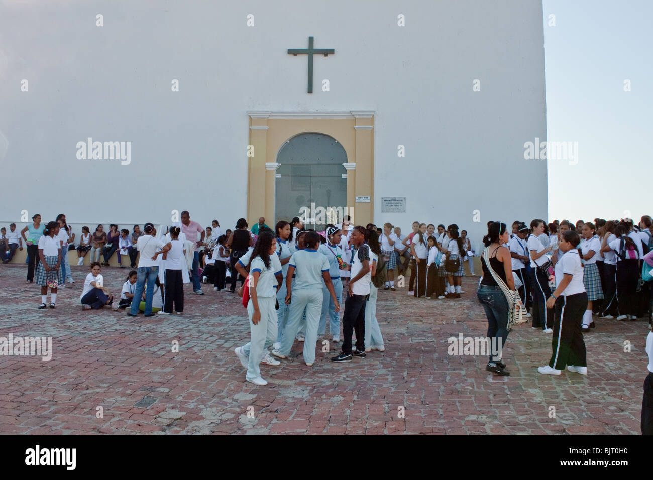 Young pilgrims at La Popa Monestary, Cartegena Colombia Stock Photo