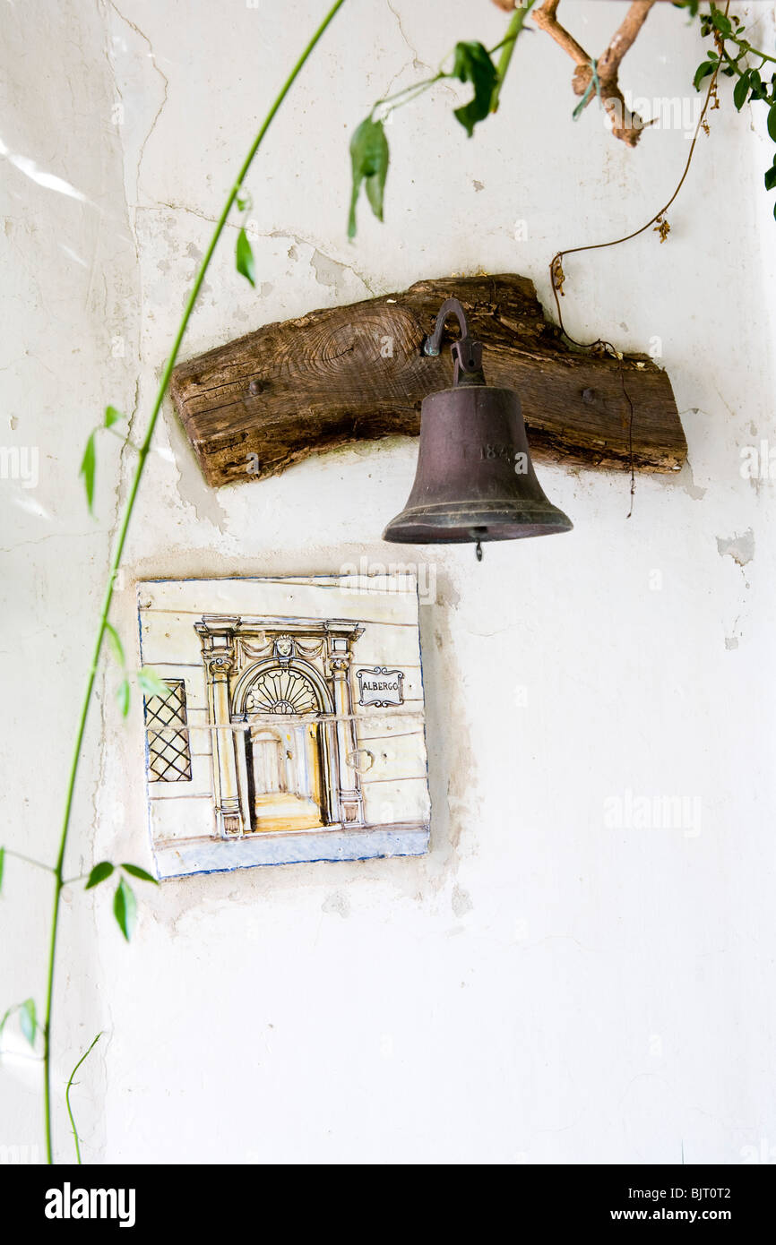 Old fashioned door bell at Hotel Signum, Salina, Italy Stock Photo