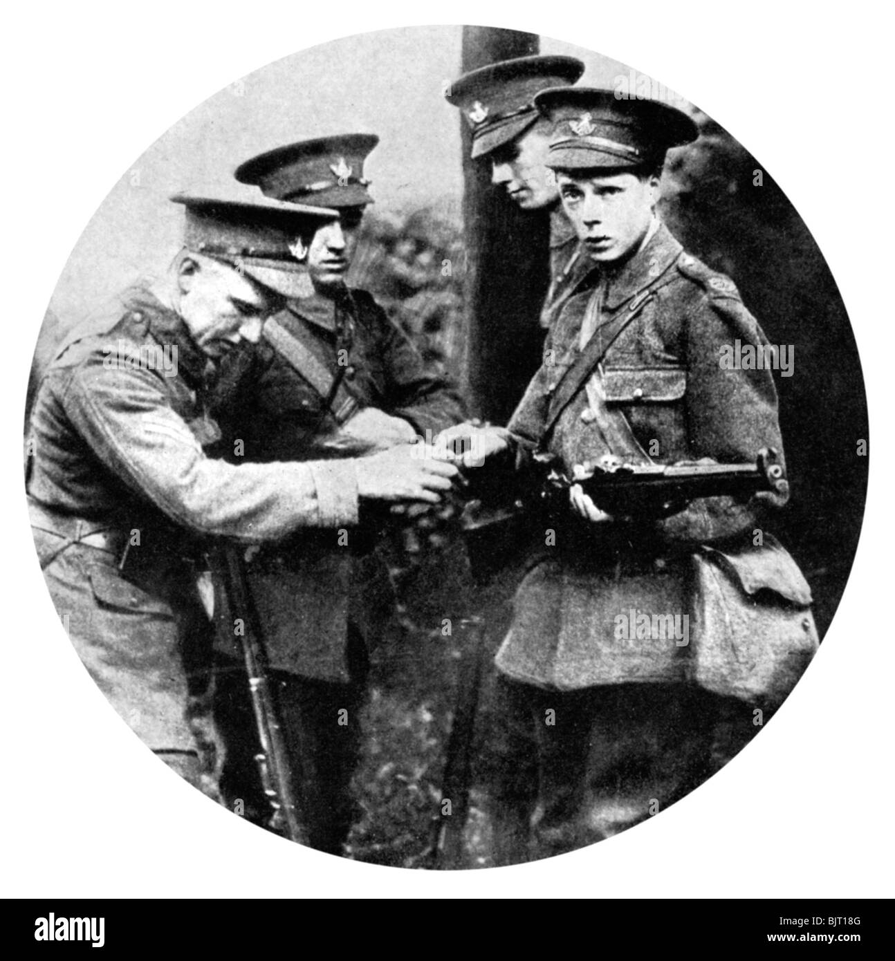 The Prince of Wales loading a rifle in the Grenadiers, First World War, 1914. Artist: Unknown Stock Photo