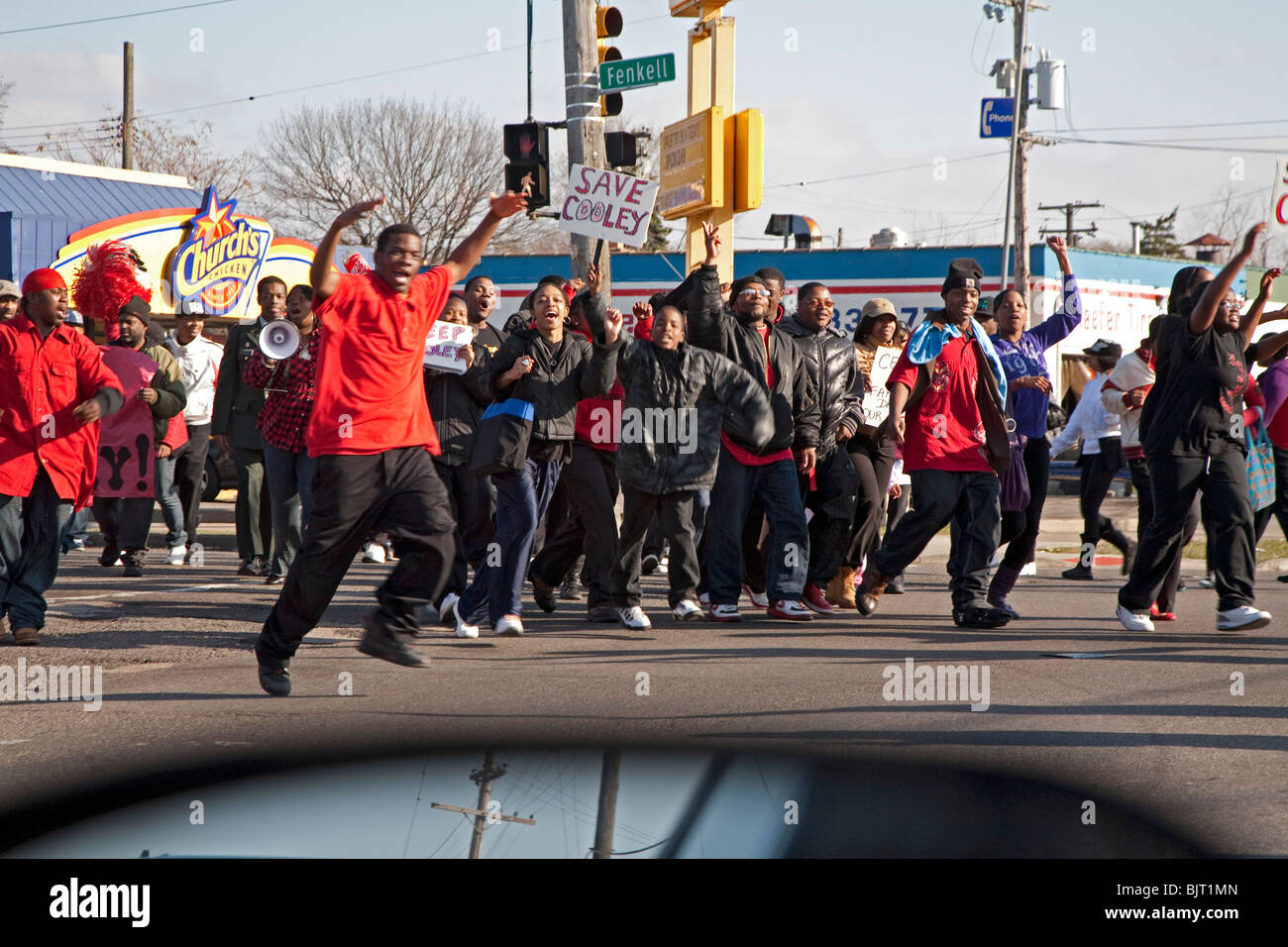 Detroit Students Protest the Planned Closing of their High School Stock Photo