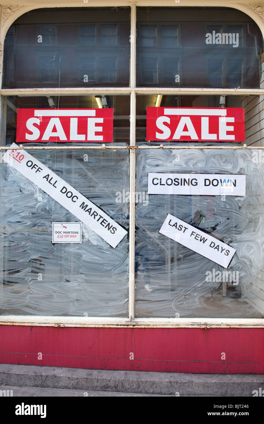 Sale signs in a shop window, Nottingham city centre, England Stock