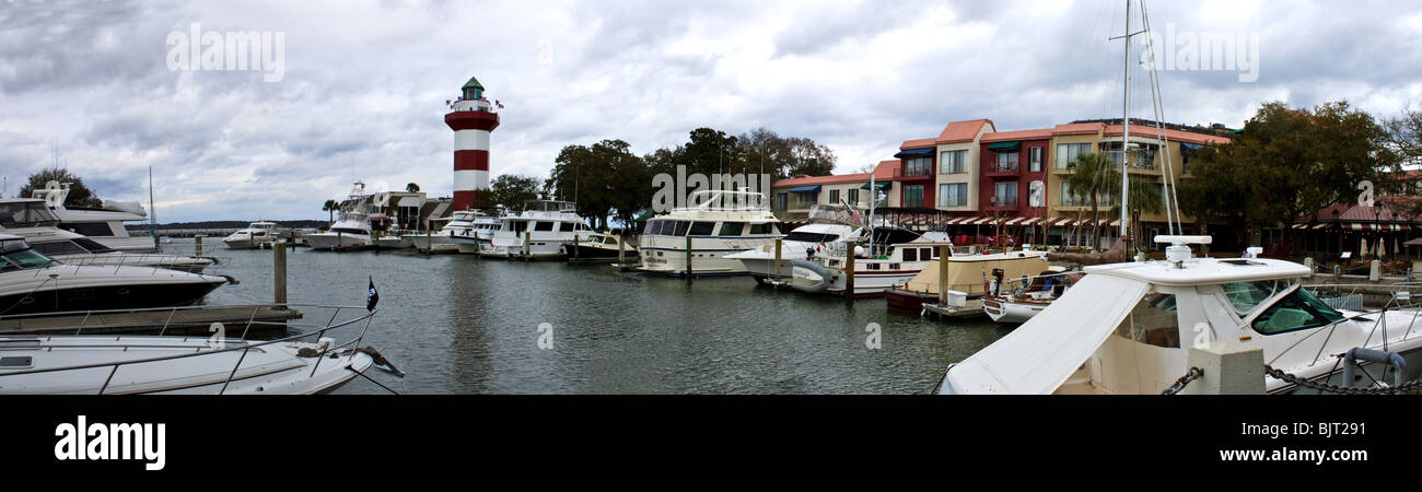 Harbourtown Marina Panorama, Hilton Head SC Stock Photo