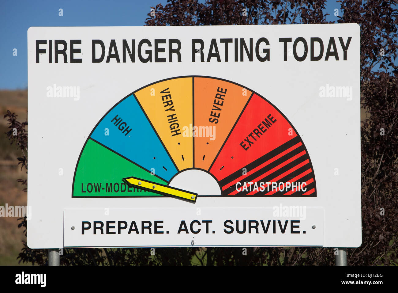A fire danger rating sign at Michelago in New South Wales, Australia. Stock Photo