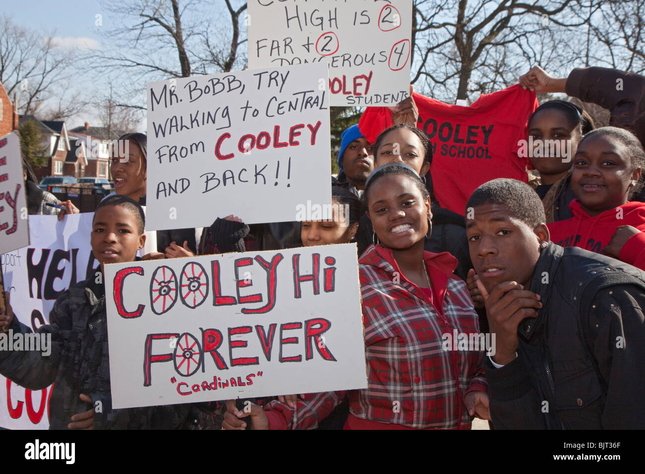Detroit Students Protest the Planned Closing of their High School Stock Photo