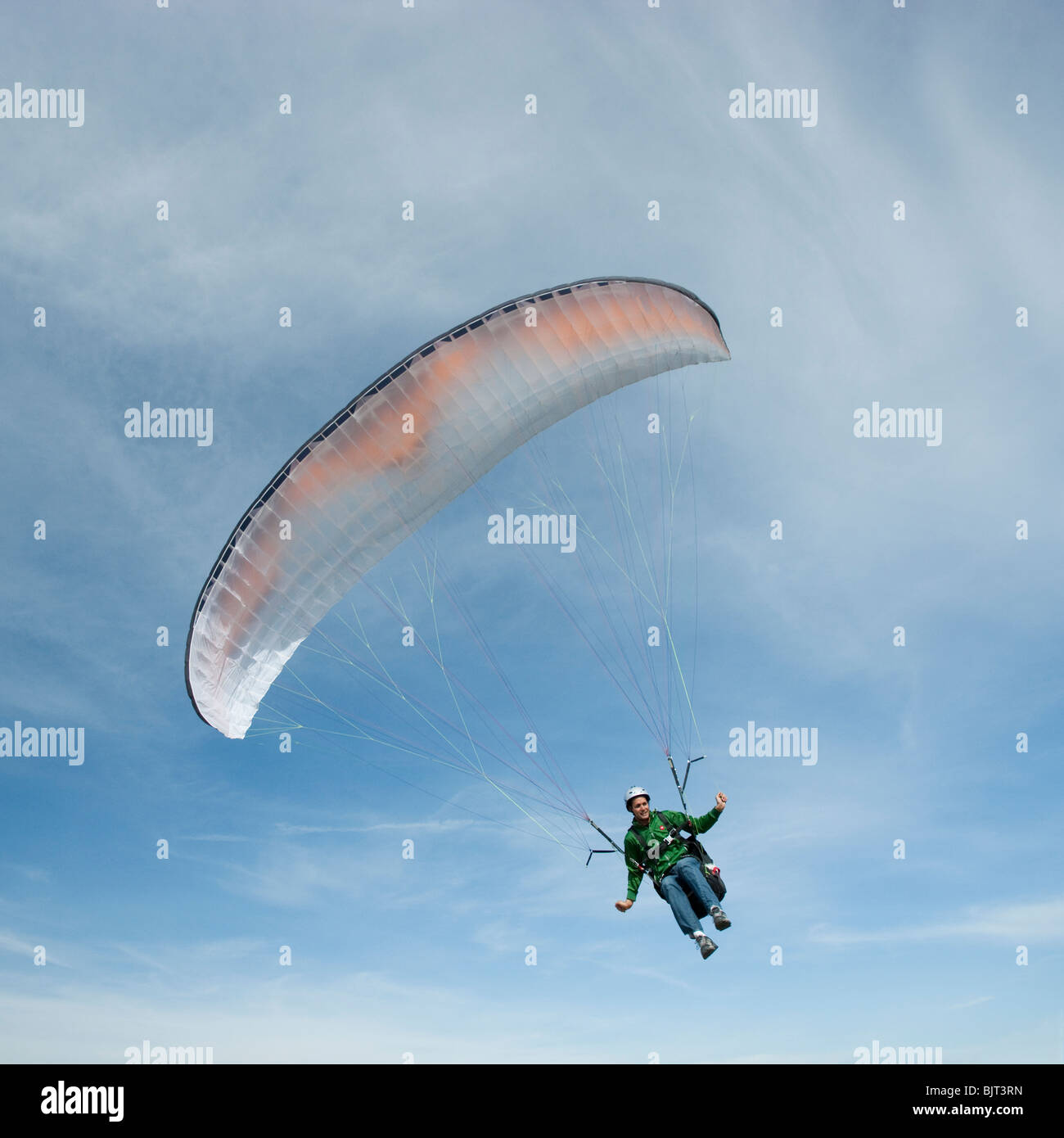 USA, Utah, Lehi, low angle view of young paraglider Stock Photo