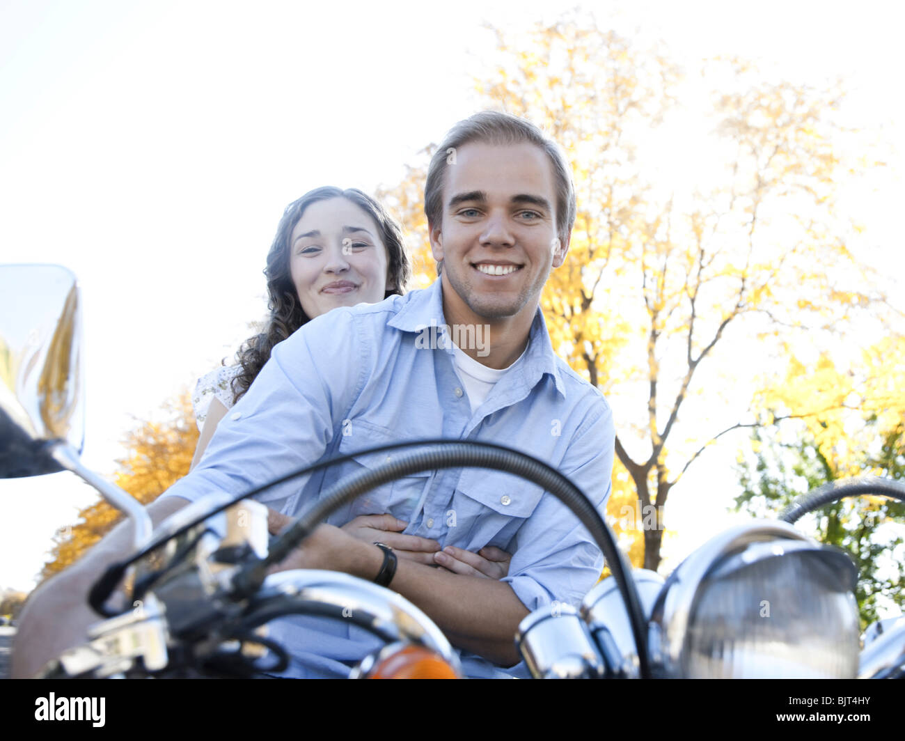 Provo, USA, Utah, Young couple on motorcycle Stock Photo