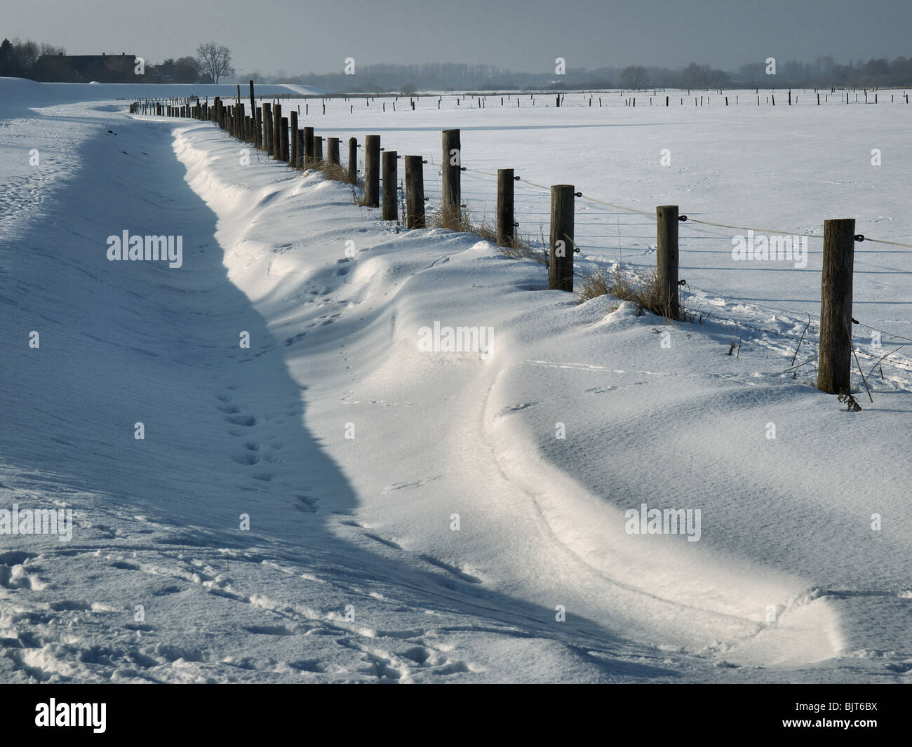 Winter on the Elbmarsch Region near Tespe, Germany. Stock Photo