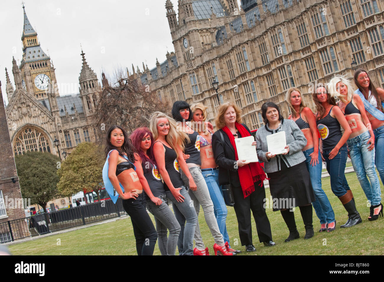 A photocall urges all MPs who want to prevent children and teenagers from increasing their risk of skin cancer Stock Photo