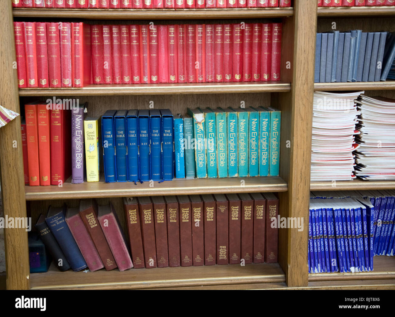 Bookcase of hymn song books and bibles inside a christian church Stock  Photo - Alamy