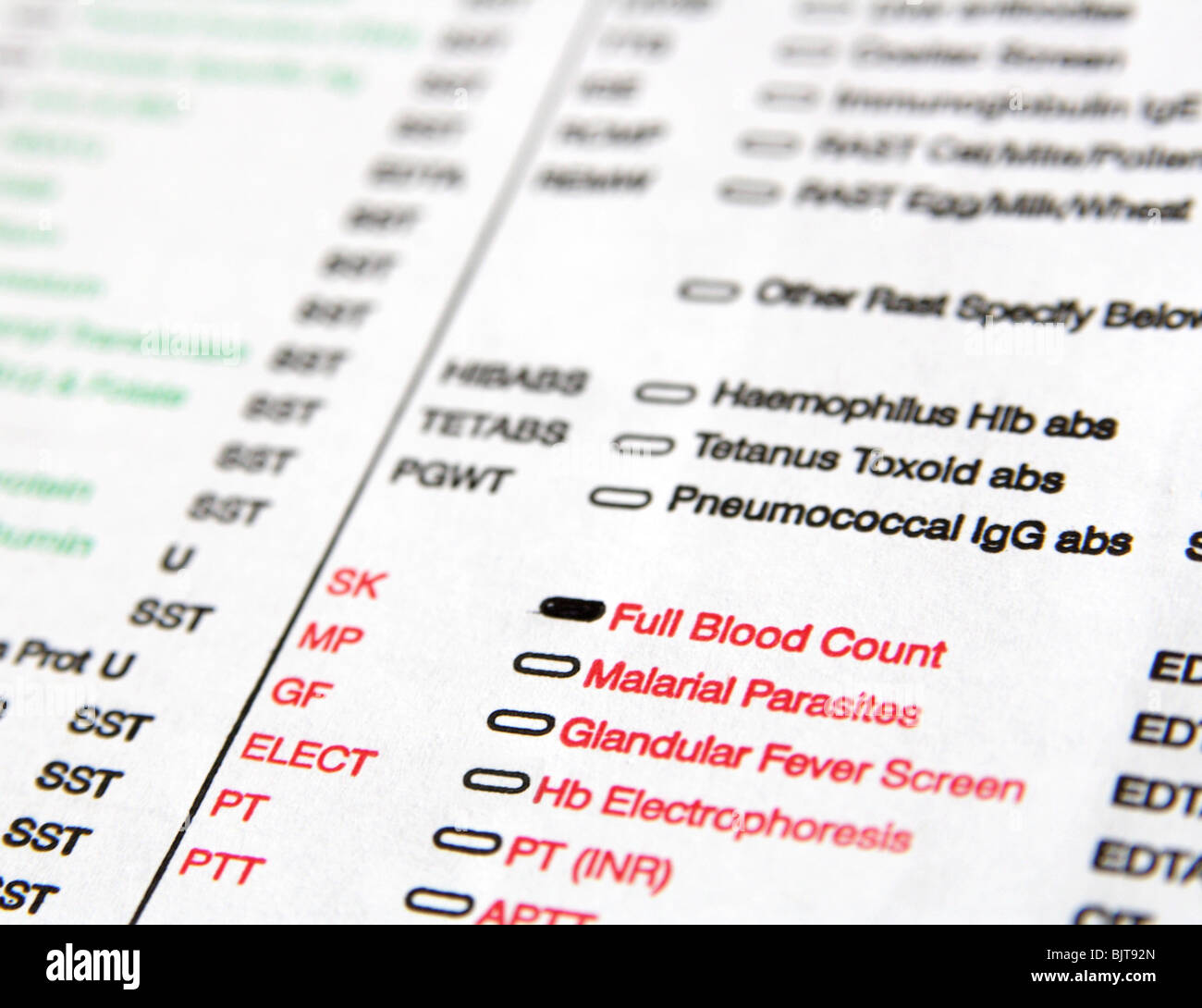 form from general practitioner for patient on full count blood test blood form