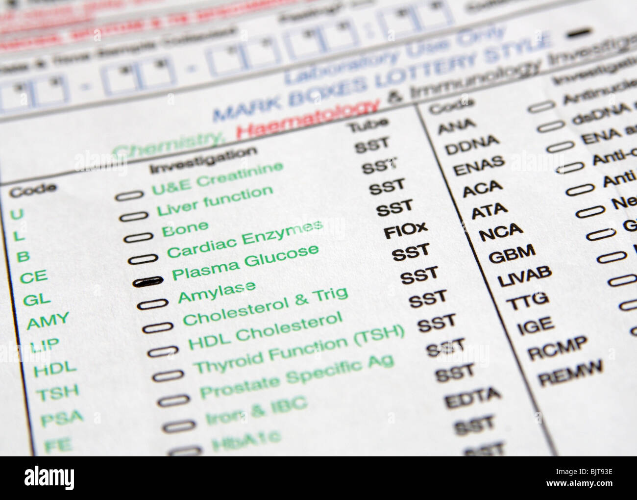 form from general practitioner for patient on glucose blood test in blood form