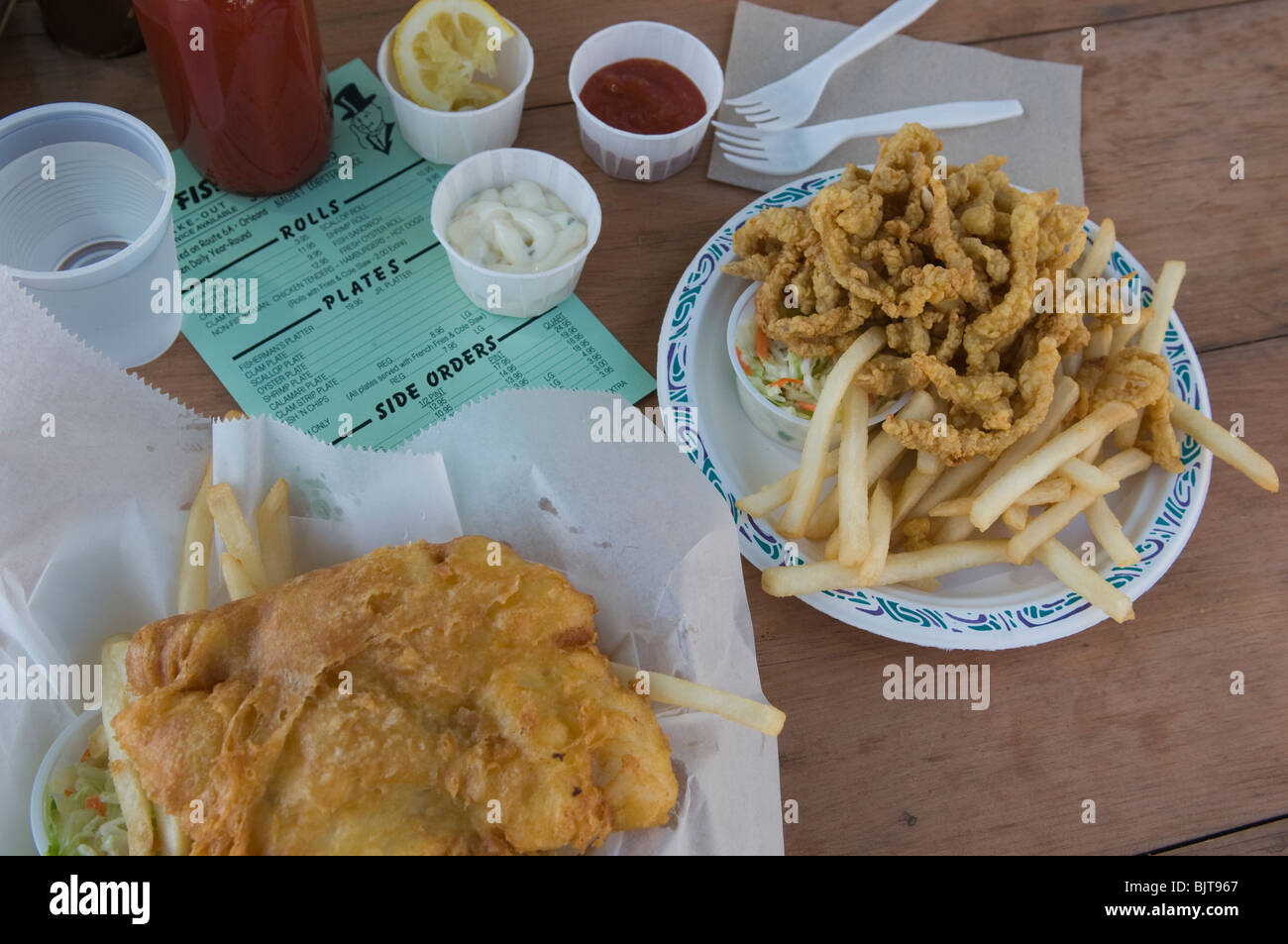 fish and chips and fried clams, Cape Cod, Massachusetts, USA Stock