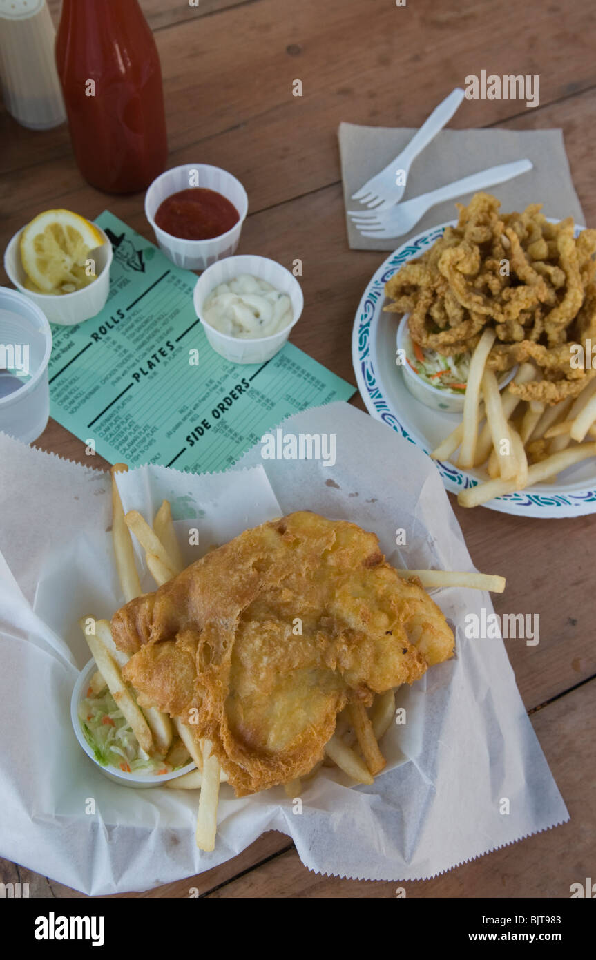 fish and chips and fried clams, Cape Cod, Massachusetts, USA Stock