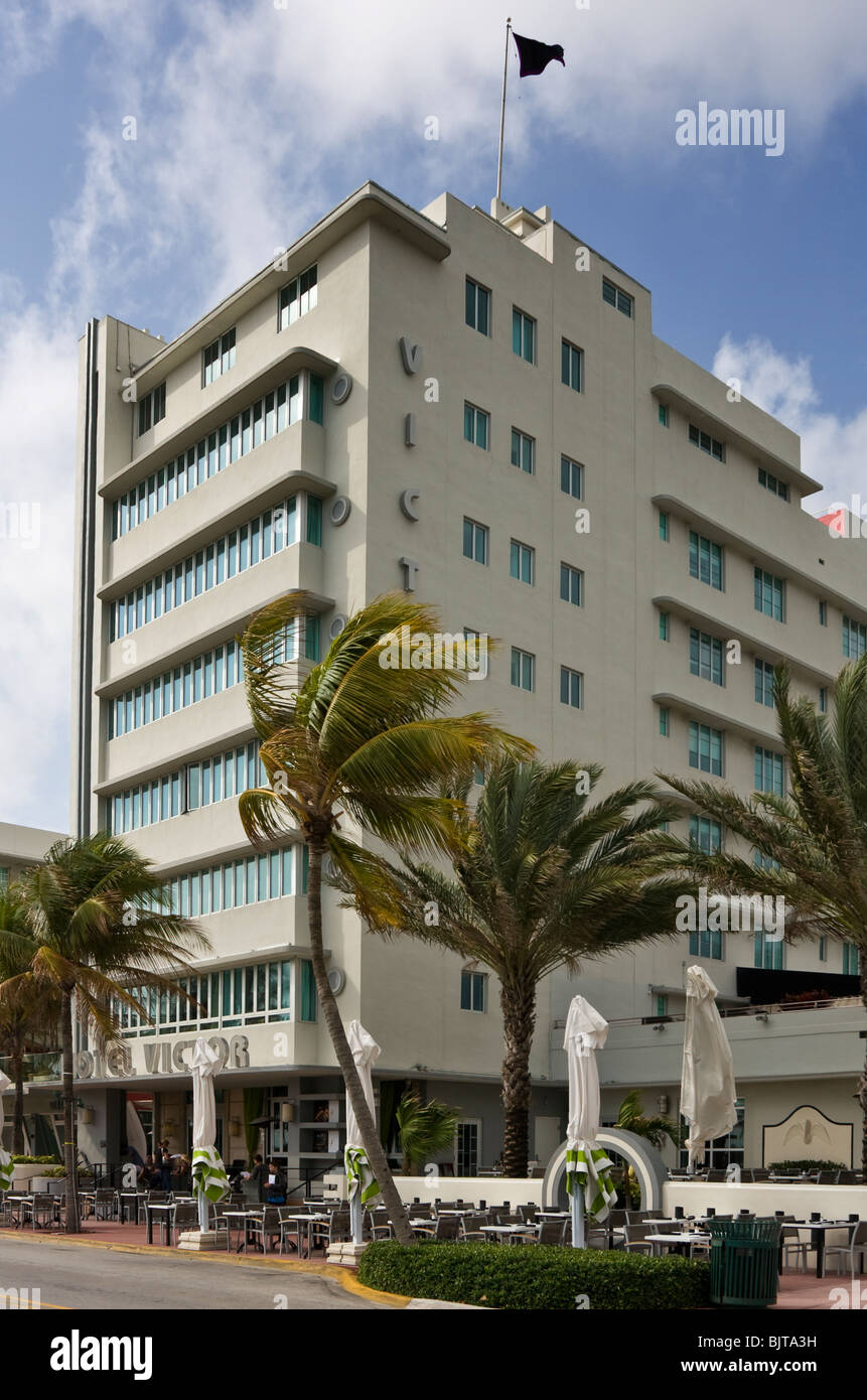 The 1937 Hotel Victor. Art Deco styled accommodation design by L. Murray Dixon. On South Beach, Miami, Florida, USA. Stock Photo