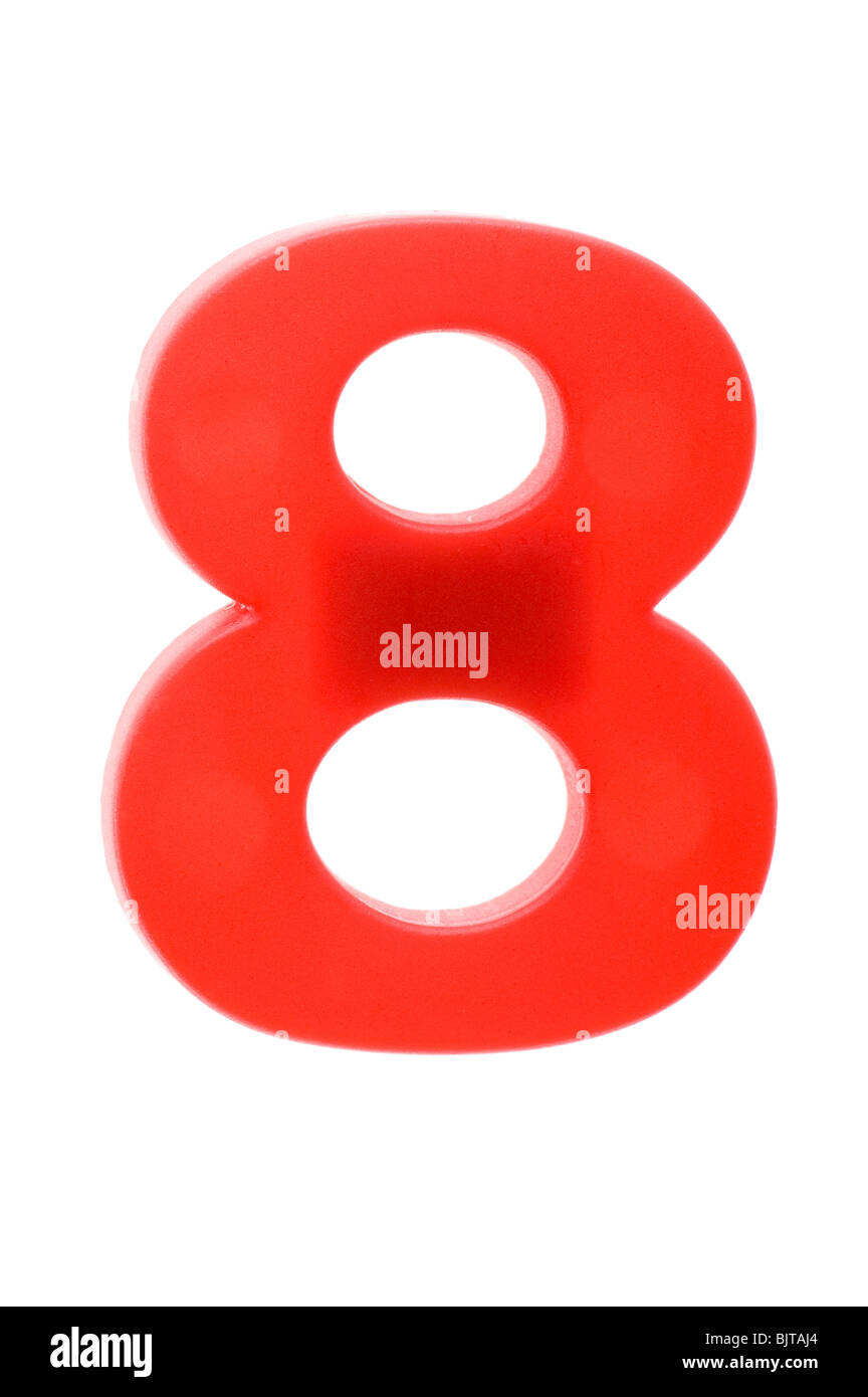 object on blue - toy plastic number eight Stock Photo