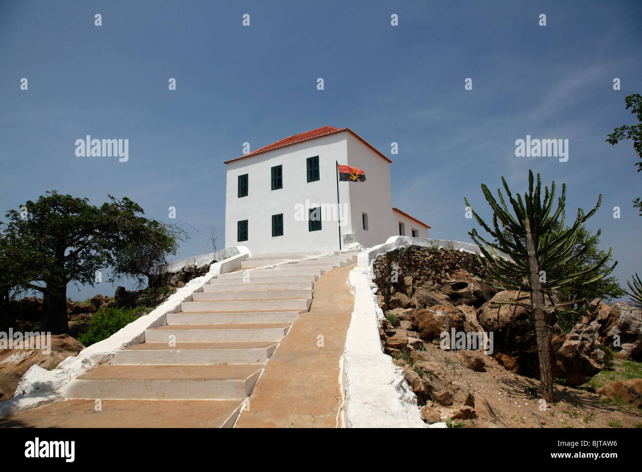 The white painted chapel of the Slave museum stands opposite the island of Mussulo. Luanda, Angola. Africa. © Zute Lightfoot Stock Photo