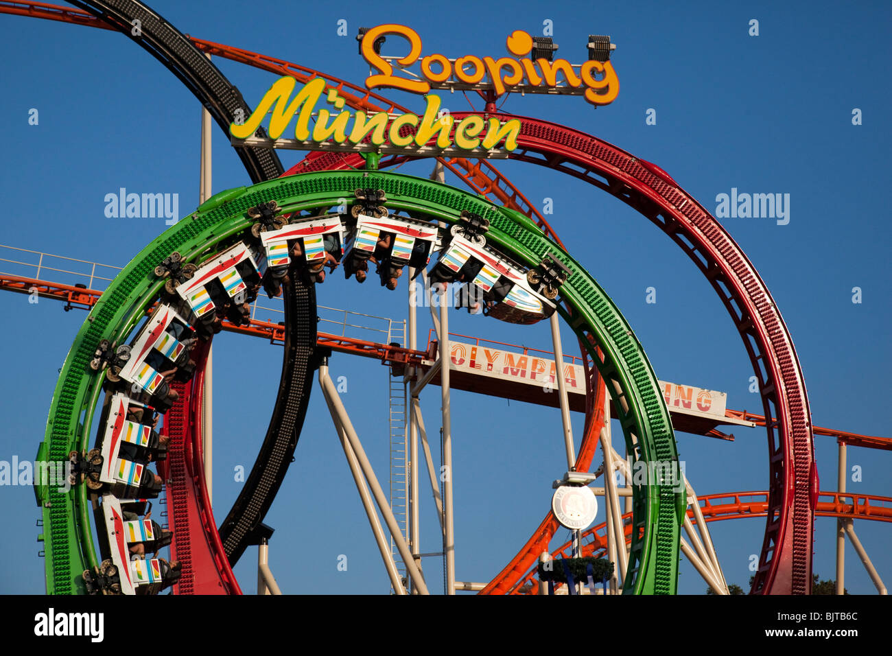 Roller Coaster ride with Looping at Oktoberfest, Munich, Bavaria, Germany, Europe Stock Photo