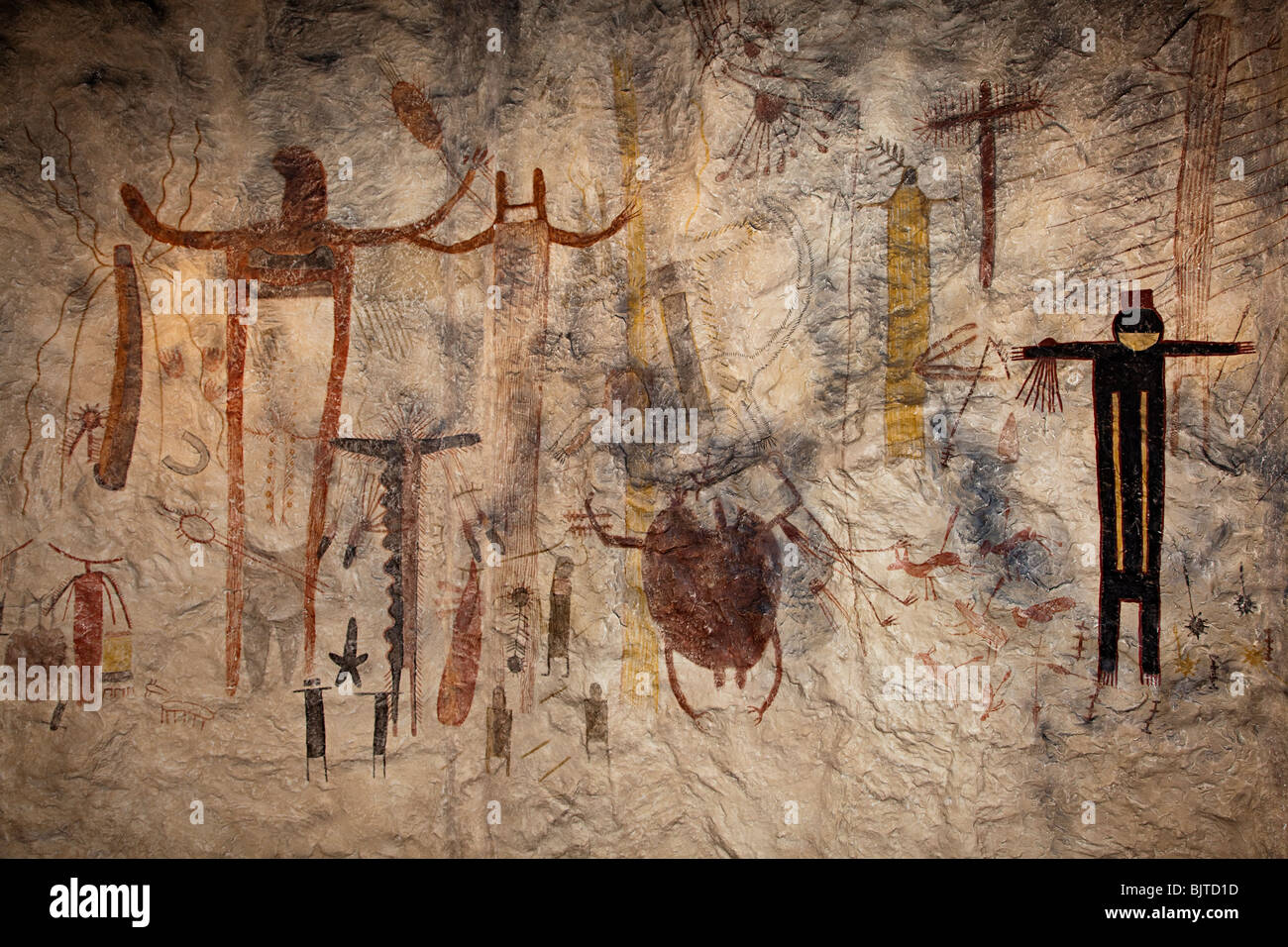 Museum exhibit showing Native American rock art pictographs from Seminole Canyon Texas USA Stock Photo