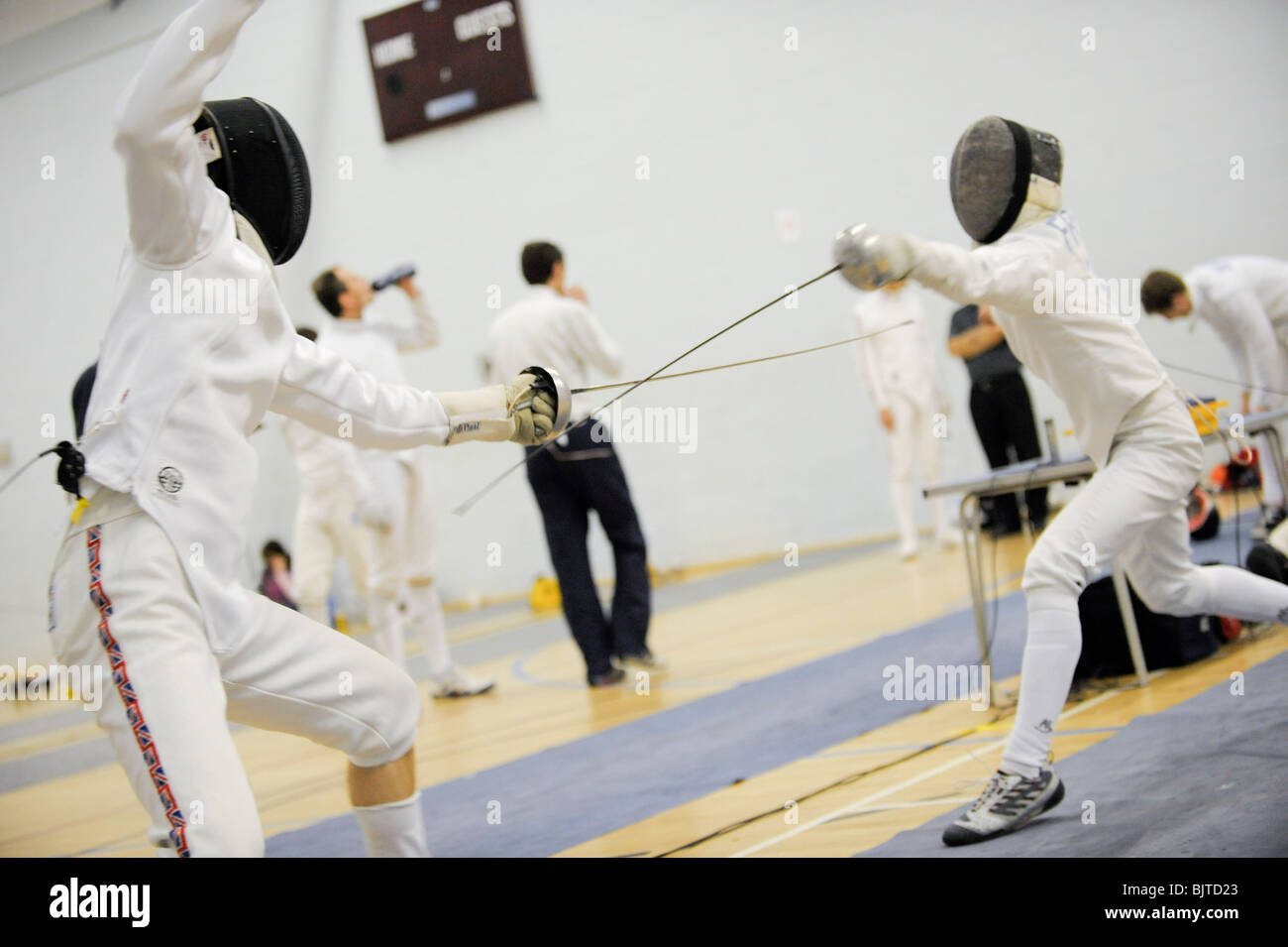 Aspiring members of the UK fencing team take part in a fencing competition, Morden, 28 November 2009. Stock Photo