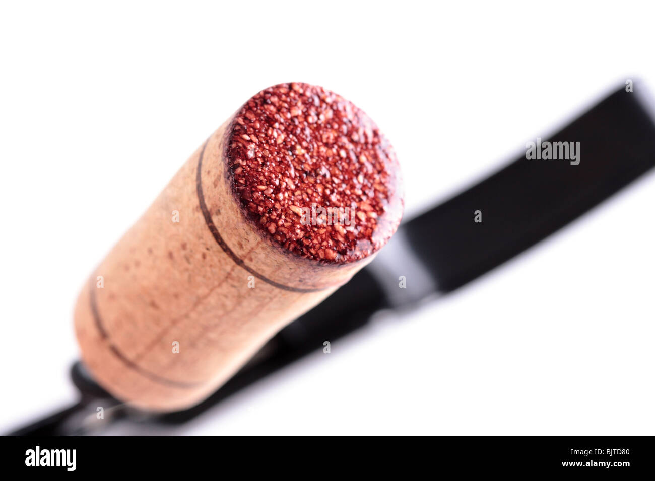 red wine cork on an opener, isolated Stock Photo